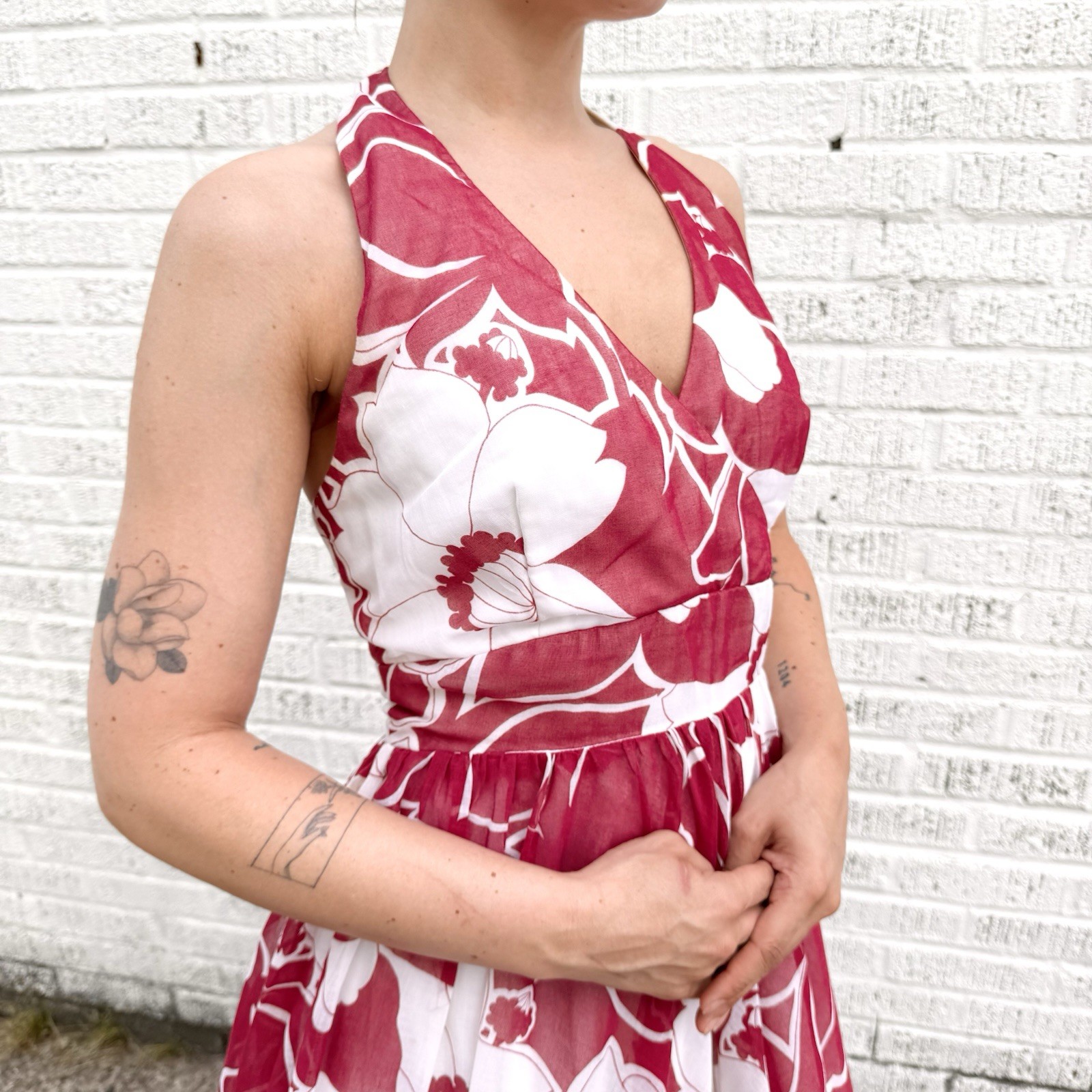 1970’s Red & White Floral Maxi Halter Dress • XS
