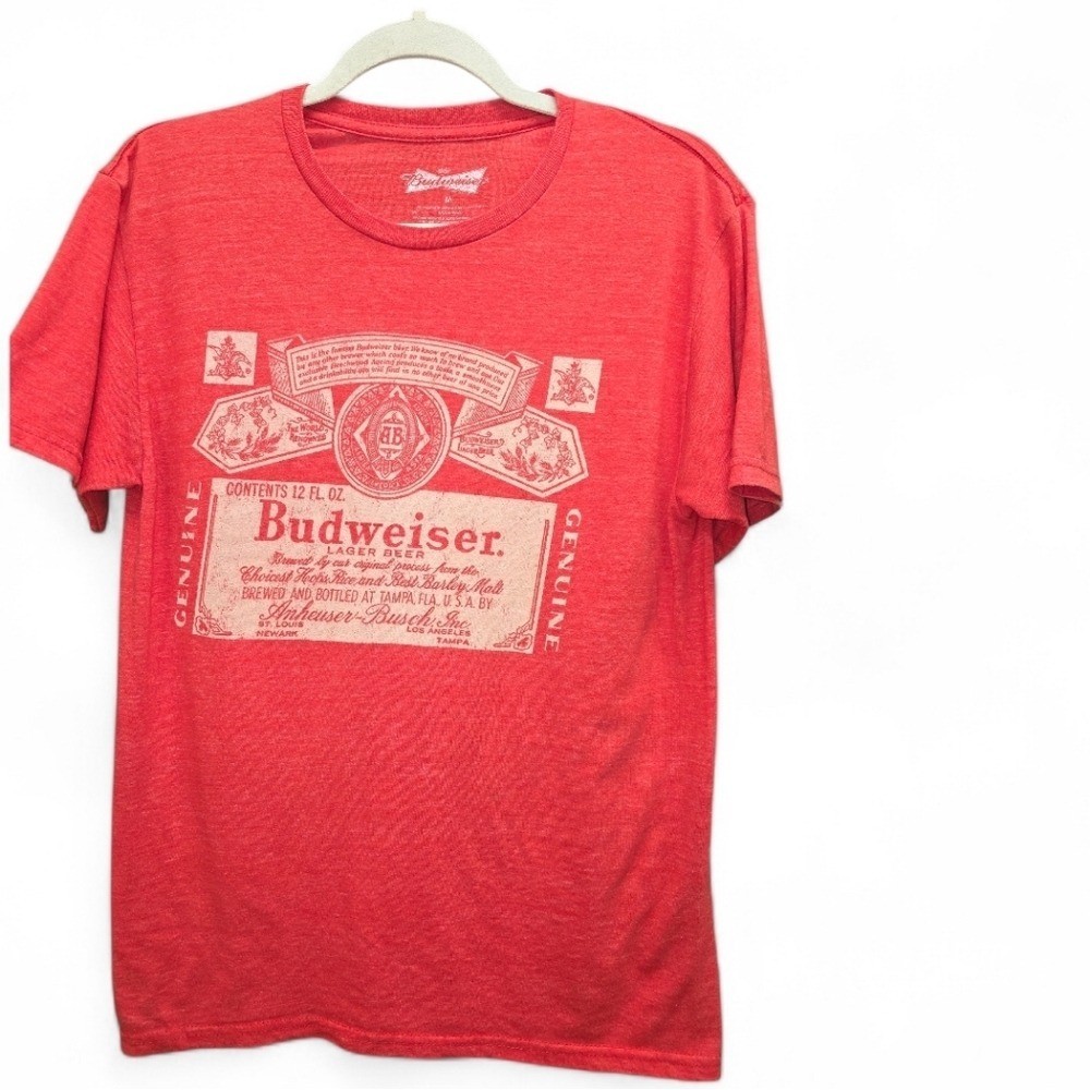 Budweiser Classic Red Graphic Tee Medium Vintage Beer Logo Retro Bar Brewery