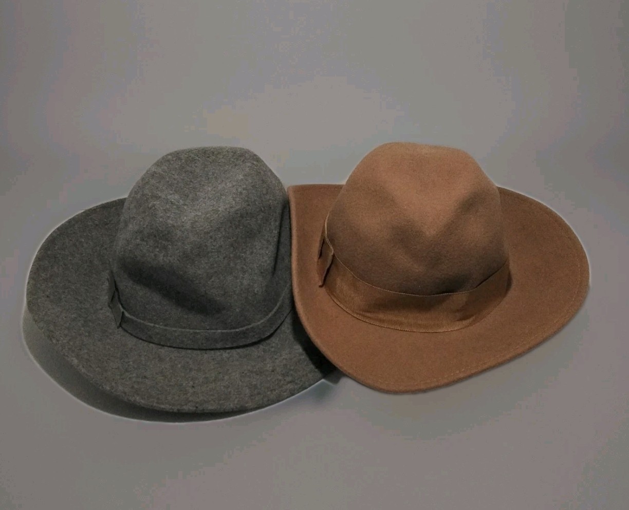 TWO Vintage Bollman Woman’s Doeskin Felt 100% Wool Hats – Tan And Gray