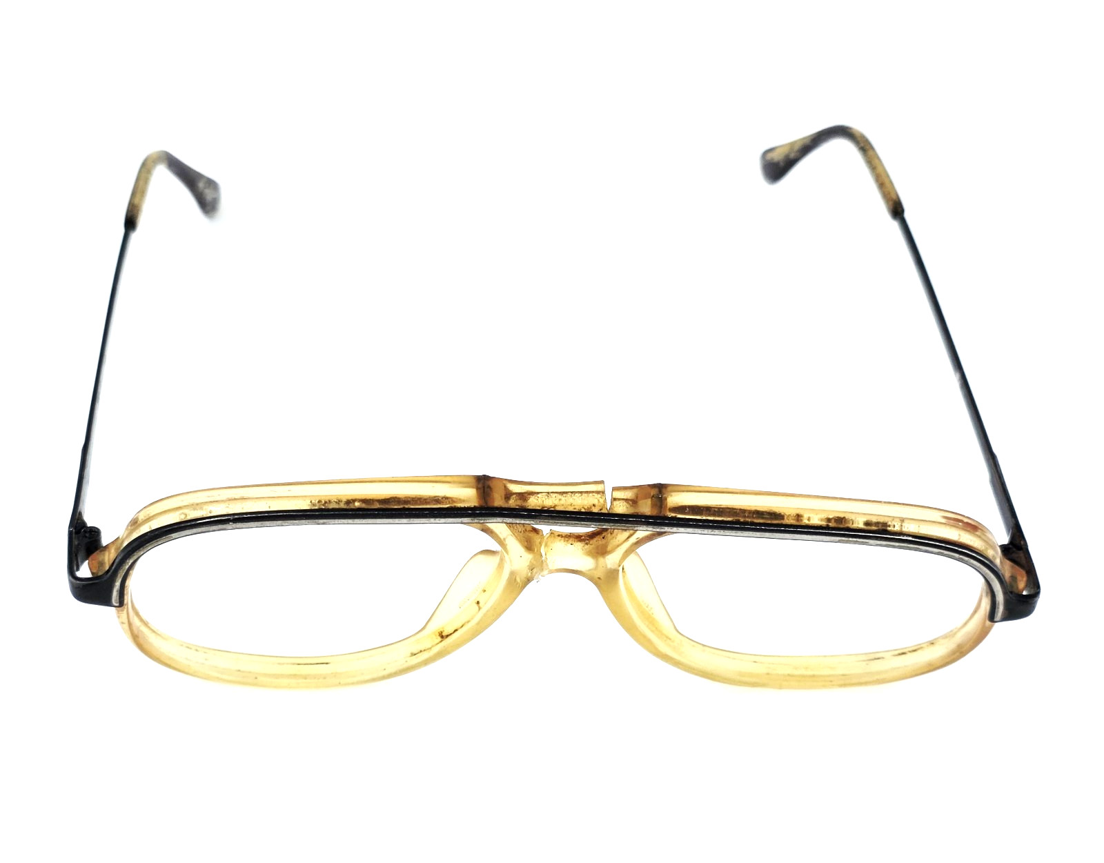 Vintage AO Aviator Pilot Retro Safety Eyeglasses Frames USA Amber 145 (Lot#202)