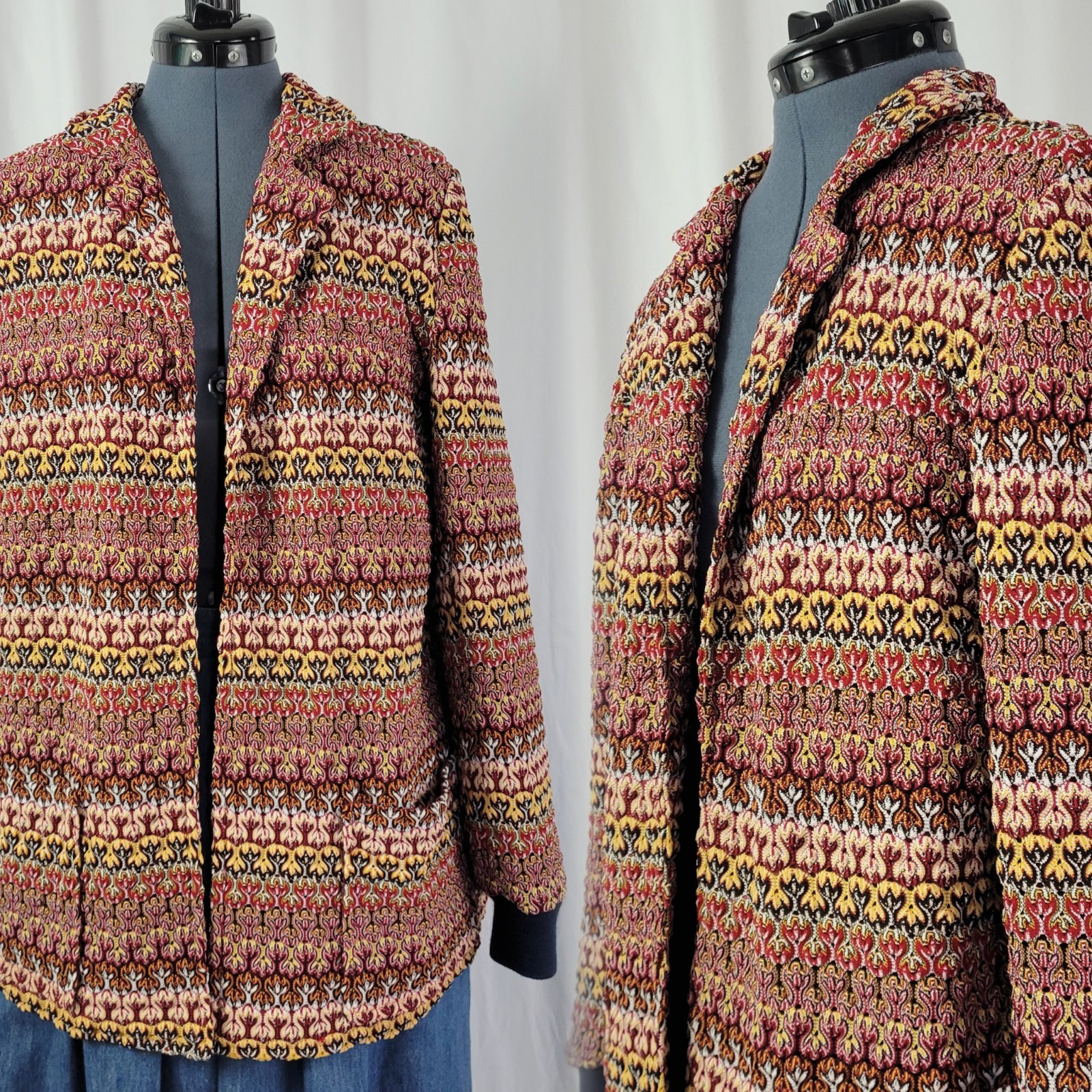 Vintage Multicolored Zig-Zag-Like Striped Open Front Lined Jacket M/L/XL?