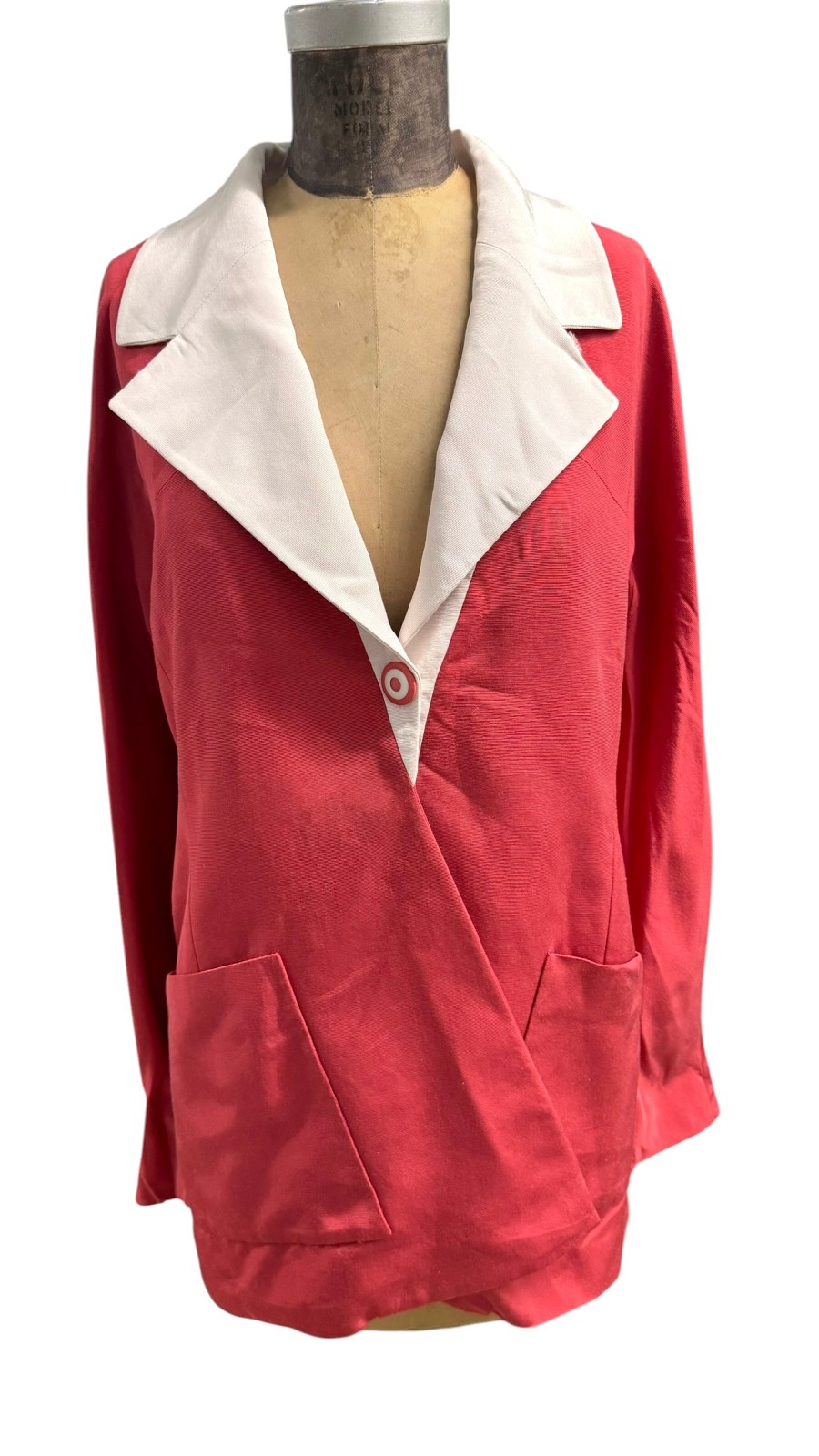 VTG Karl Lagerfeld For Hirschliefers Coral Red W/ White Womans Blazer Sz EU 48