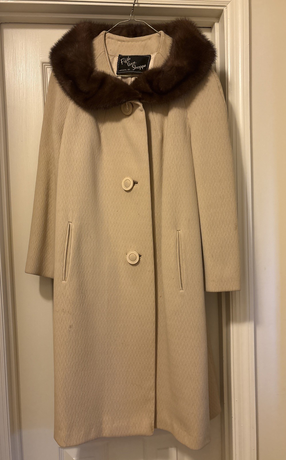 50’s 60’s Youthcraft Princess Swing Coat Beige W/brown Mink Trim, Union Made USA