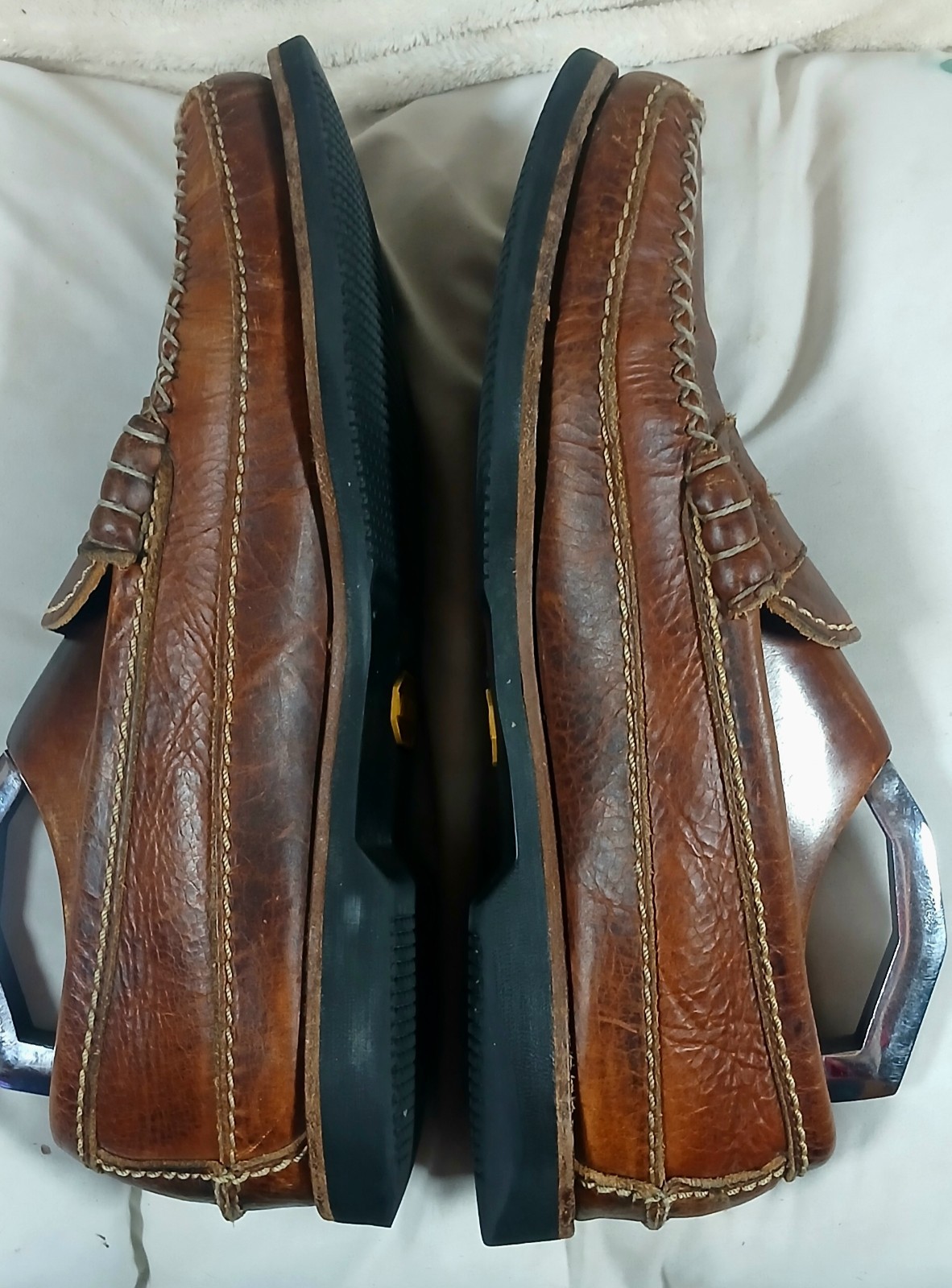 Vintage Chippewa Bison Leather Penny Loafers 10D USA Handsewn Moccasin Vibram So