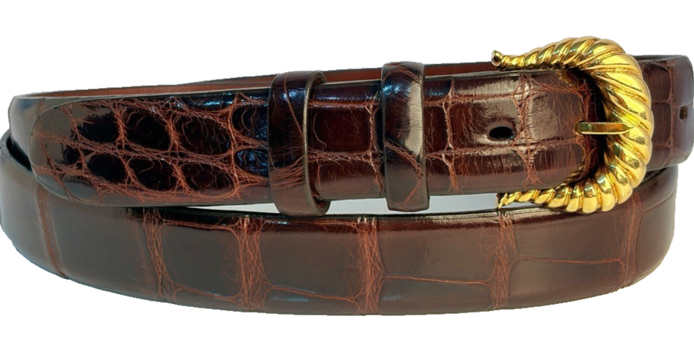 Verdura 18K Gold Spiral Belt Buckle 40g with Alligator Belt Sz 40