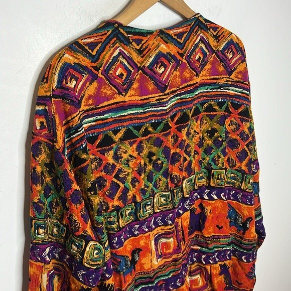 Anthony Mark Hankins Art to Wear Boho Novelty Tribal Print Colorful Blouse