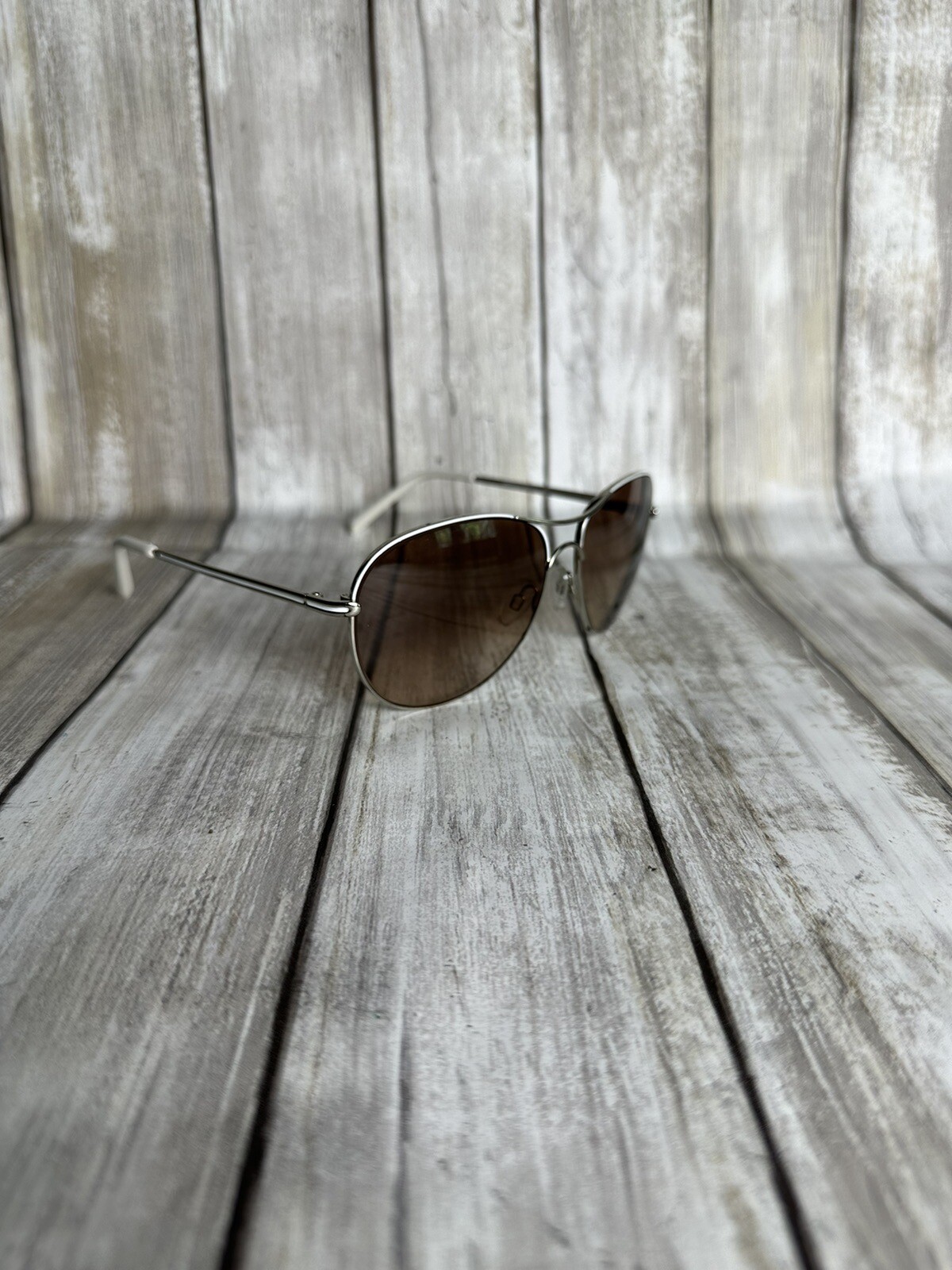Jacques Vernier Paris White Silver Aviator Brown Lens Sunglasses 60 15 132