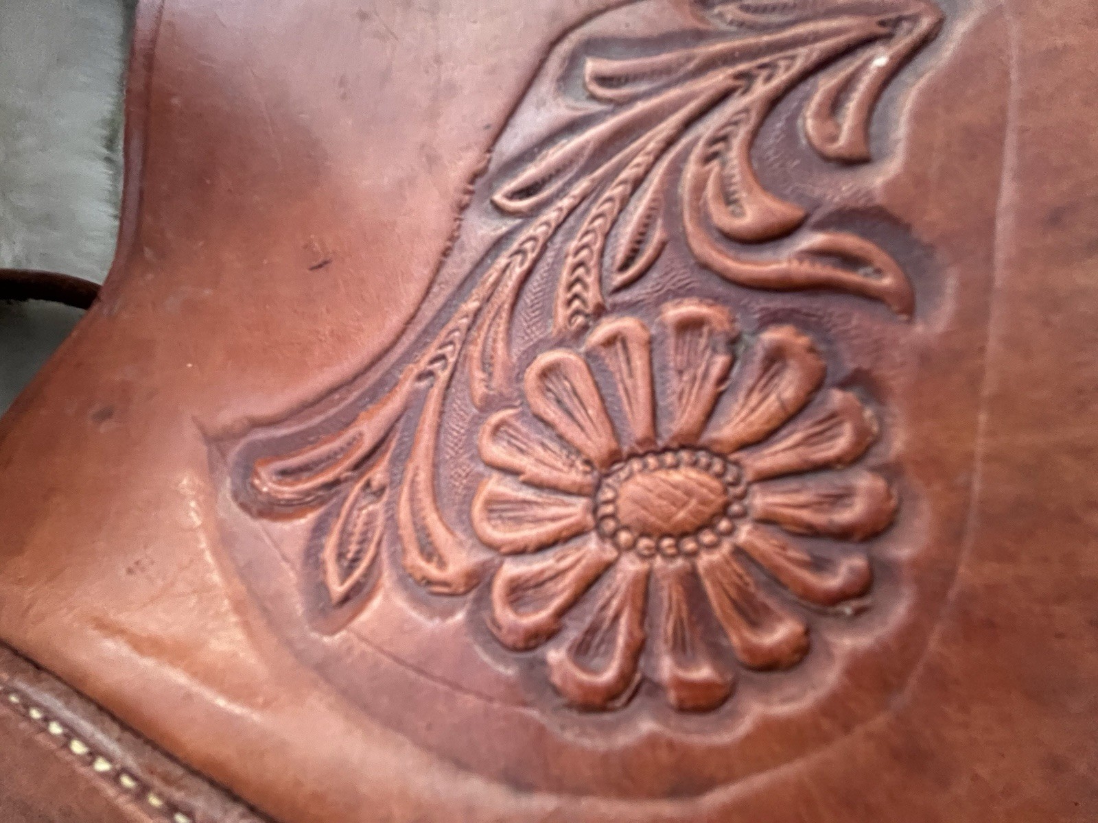 Vintage 70s Tooled Leather Handmade Shearling Horse Saddle Purse Western Bag