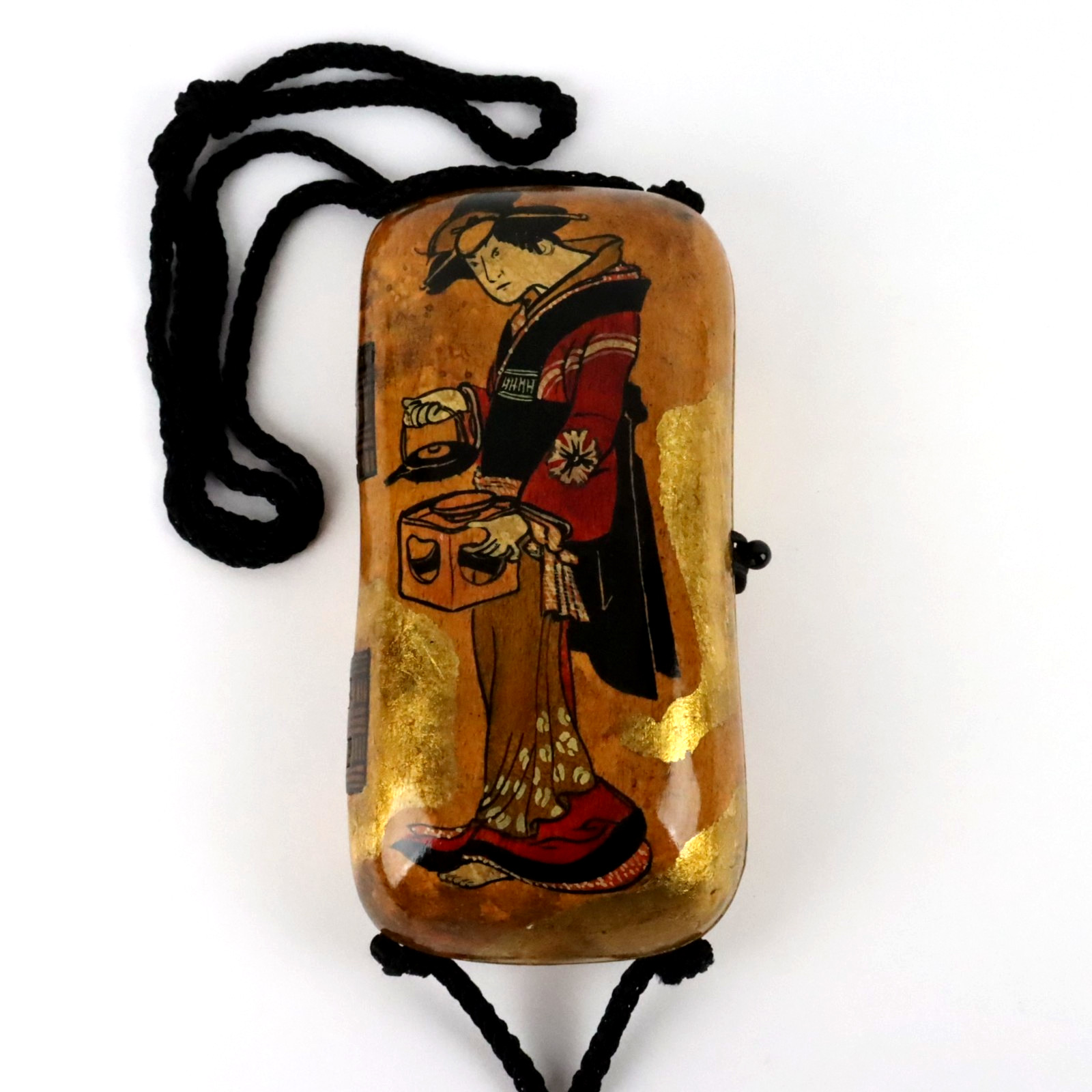 Vintage Rafael Sanchez Hand Painted Wood Box Bag Minaudiere Gold Leaf Purse
