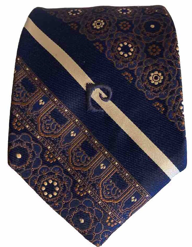 1970s Vtg Pierre Cardin Tie Blue Copper Floral Stripe MOD Victorian Jacquard EUC