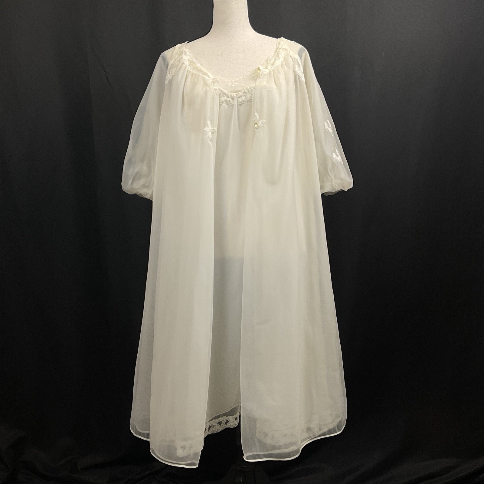 Vintage 60’s Kayser Double Layer Nylon Peignoir Robe & Nightgown Set Small Bride