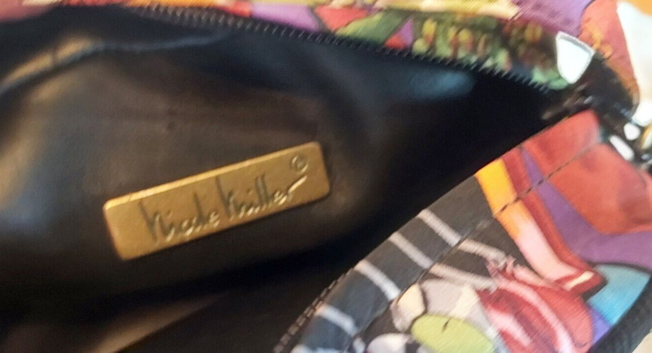Nicole Miller Silk Oval Top Zip Purse Style 2819 Multi-color NWT