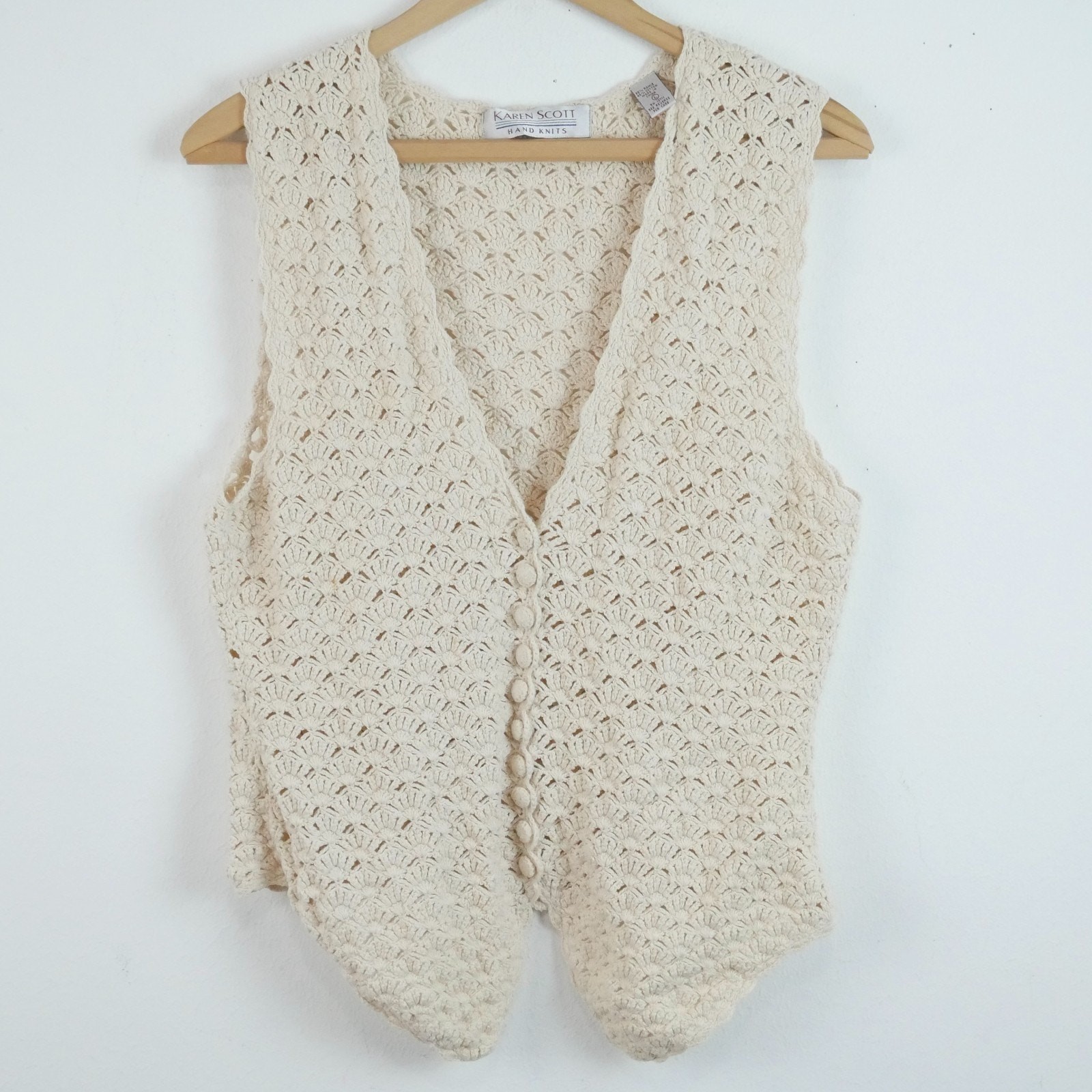 Vintage 90s Large Vest Cottagecore Granny Prairie Y2K Boho Lace Crochet Knit