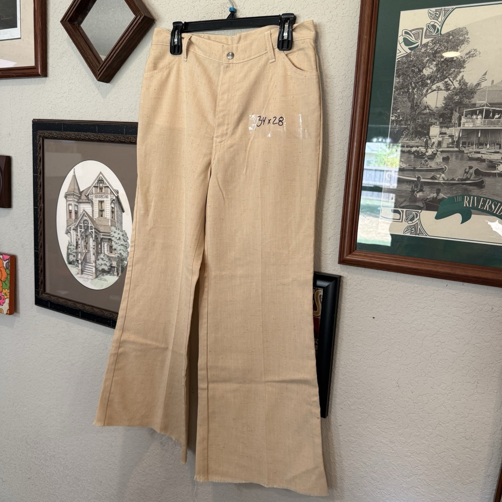 Vintage 70s RARE Levis Khaki Brushed Denim Bell Bottoms 34×28 Western USA Disco