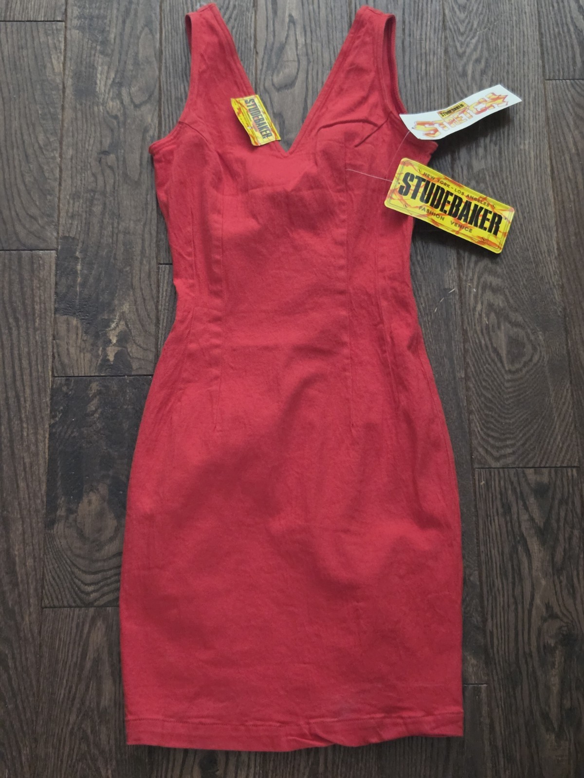 Studebaker Stretch Red Bodycon Dress Sleeveless V-Neck Cotton Blend Sz M Y2K NWT