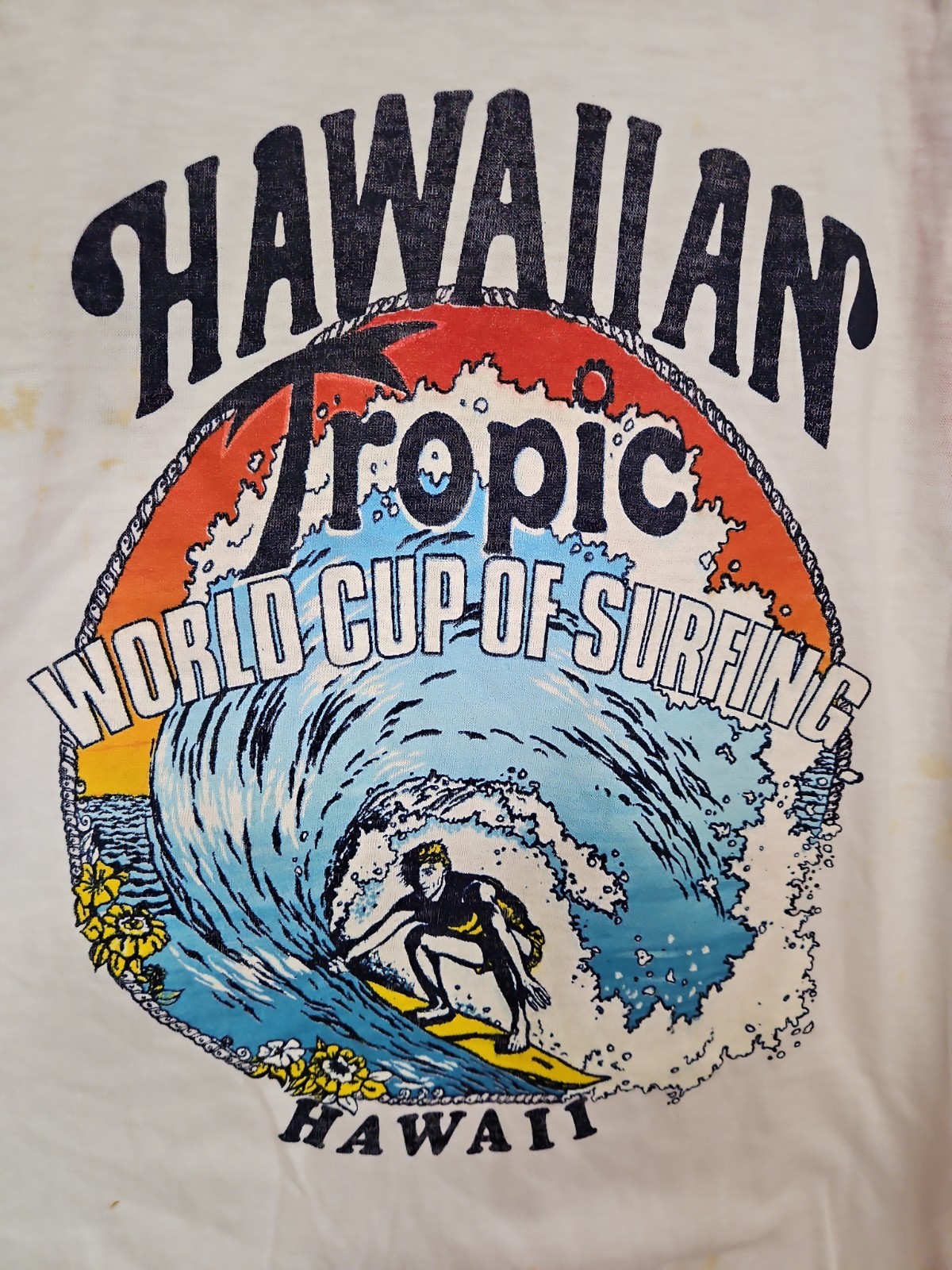 Vtg 70s 80s Hawaiian Tropic Raglan T-Shirt *NOS World Cup of Surfing Hawaii XL