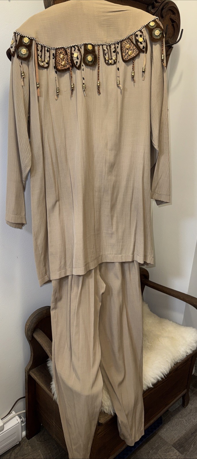 VTG WESTERN Adolfo II Jumpsuit 2 Piece Jacket Southwest Fringe Stud Leopard M