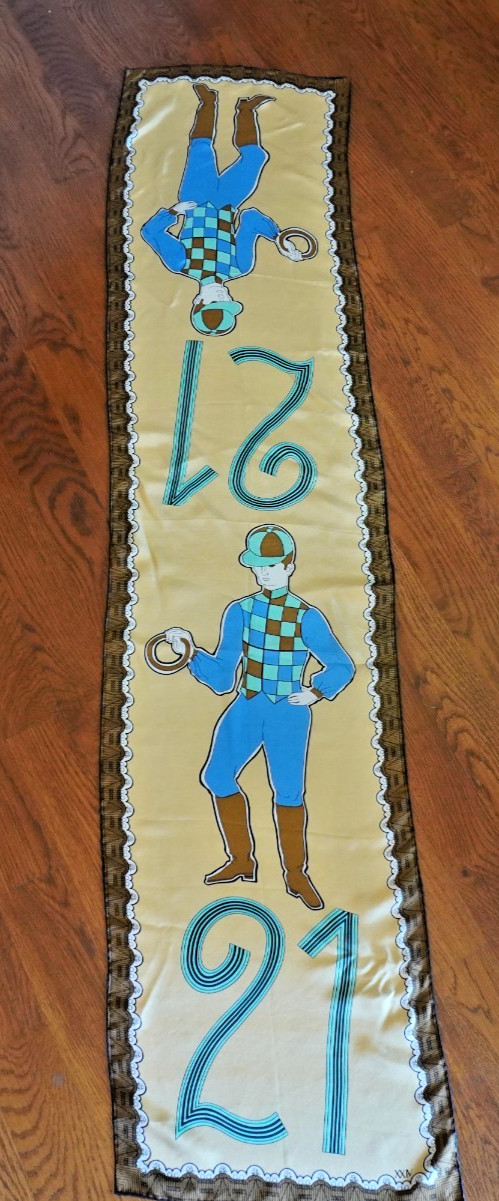 Vintage 1970s Ray Strauss 21 Club NYC Silk Scarf Jack & Charlie’s Jockey