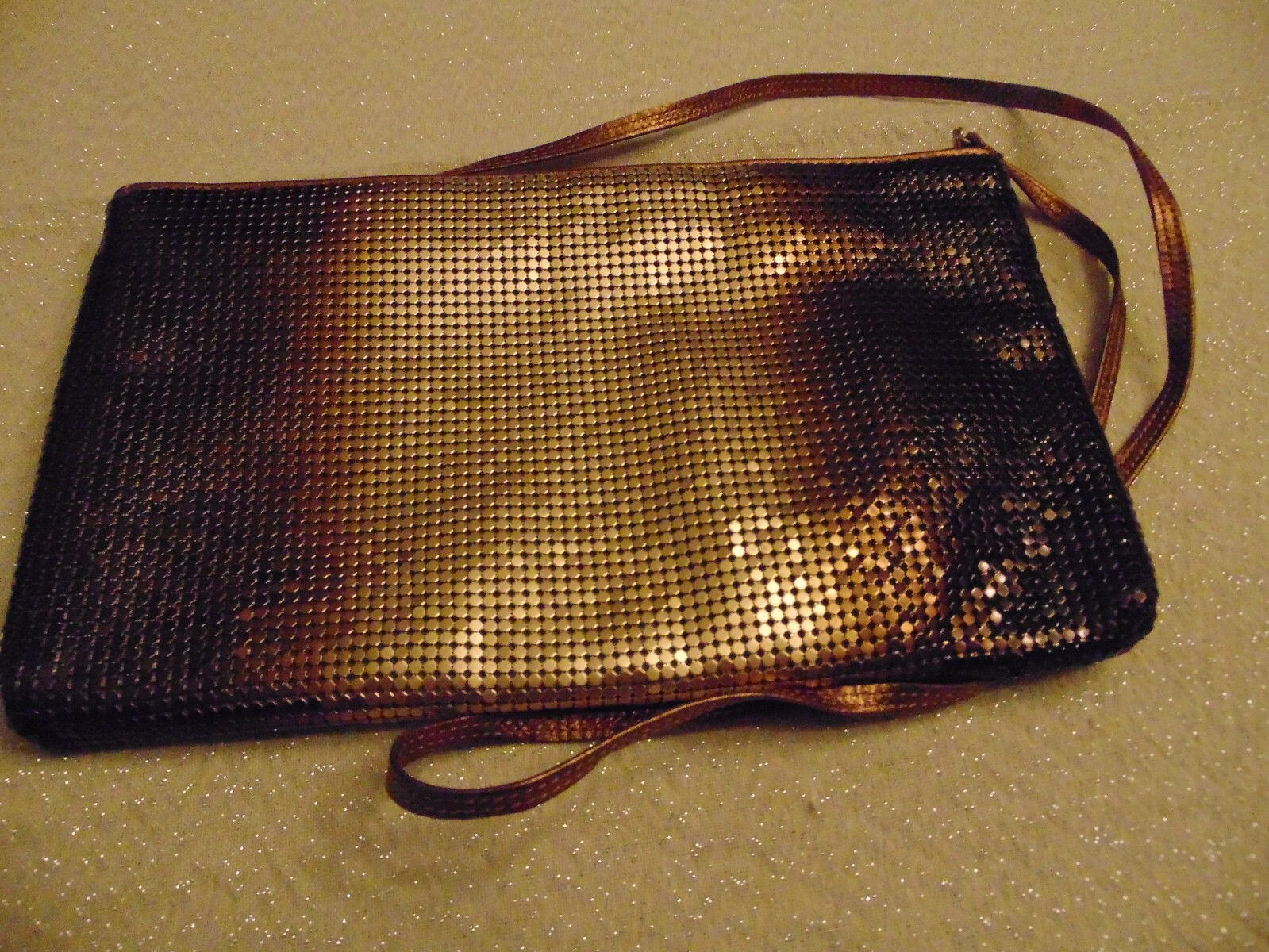 VINTAGE WHITING AND DAVIS TWO TONE GOLD AND BROWN MESH CROSSBODY BAG