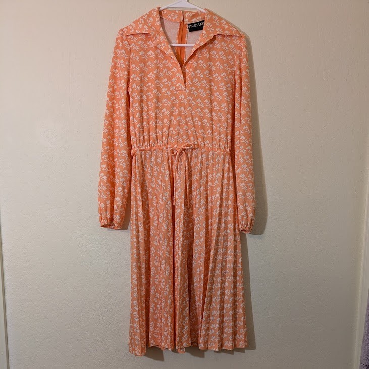 VTG 70/80s Strait Lane Floral Collared Dress Long Sleeve Pleated Skirt Medium