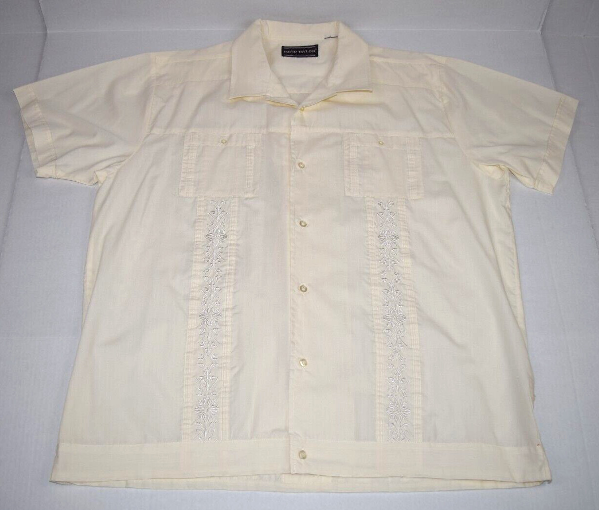 Vintage Guayabera Shirt Size L/XL 90s David Taylor 2 Top Pockets Off White Ivory