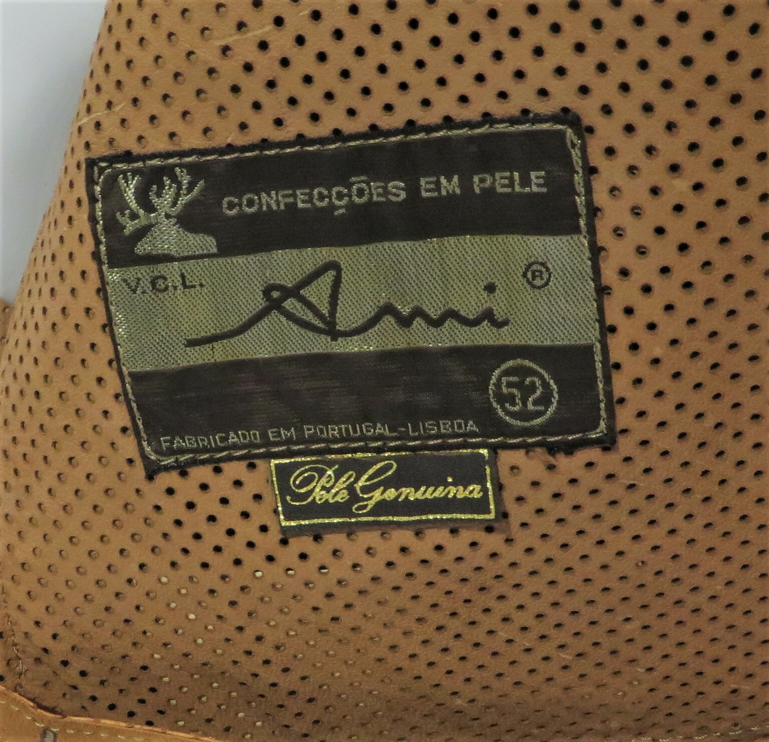 Vintage 70’s Men’s Brown Leather Mesh Jacket Coat Men’s L Made in Portugal