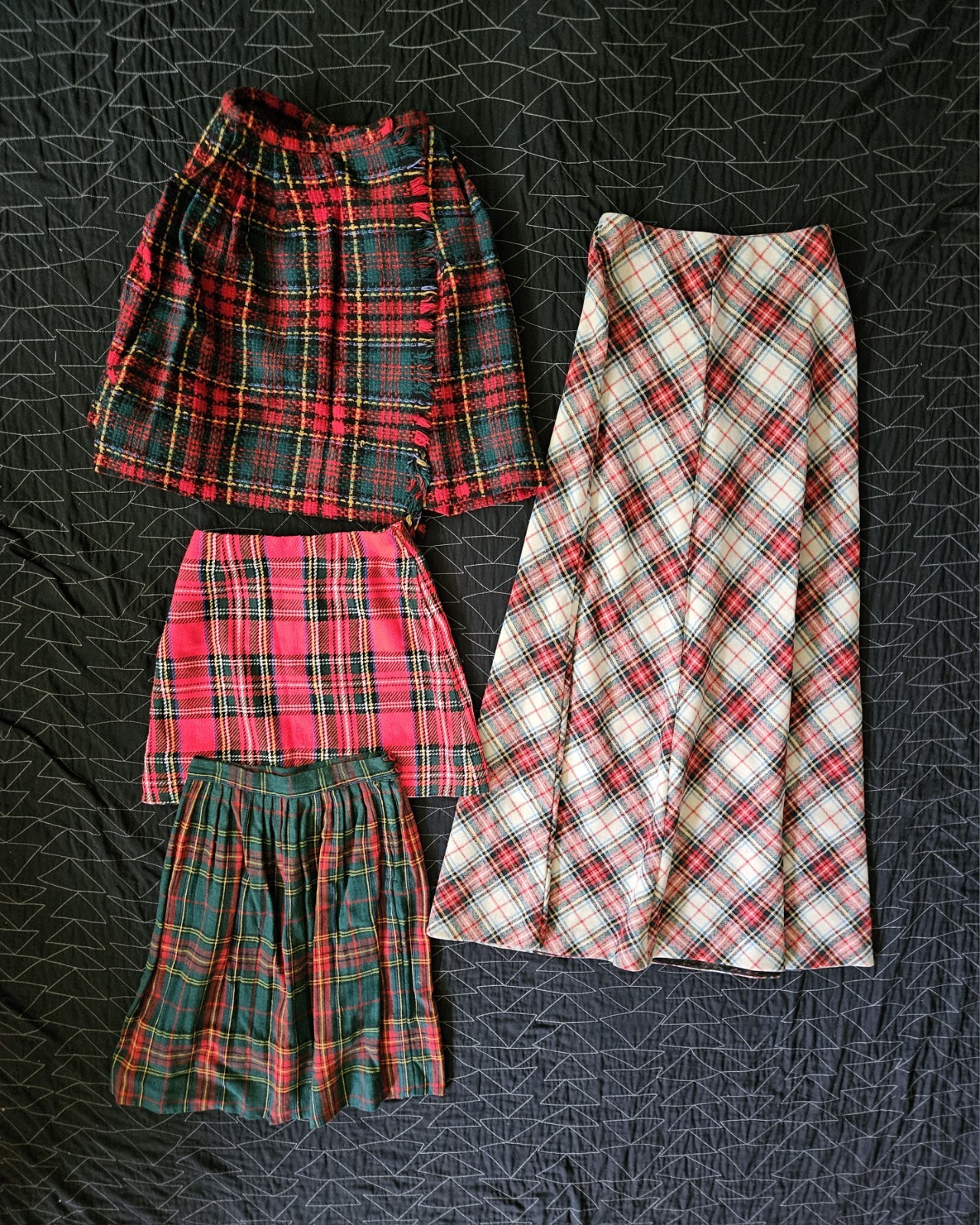 4 Vtg 60-70s Tartan Plaid Skirt Retro Sz Xs Campus School Girl Wool & Poly