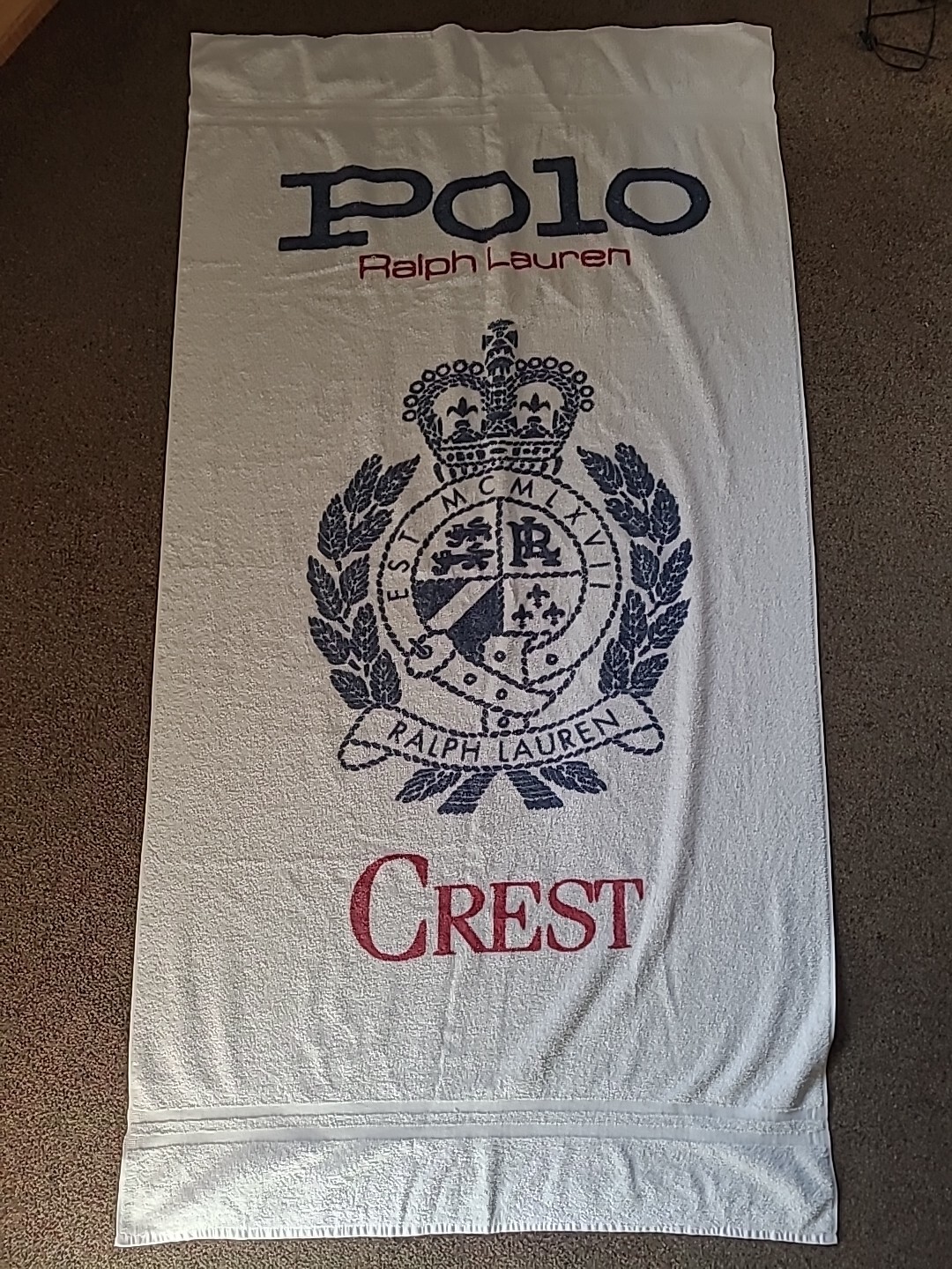 Vintage Polo Ralph Lauren Rare Crest Beach Towel 35×65