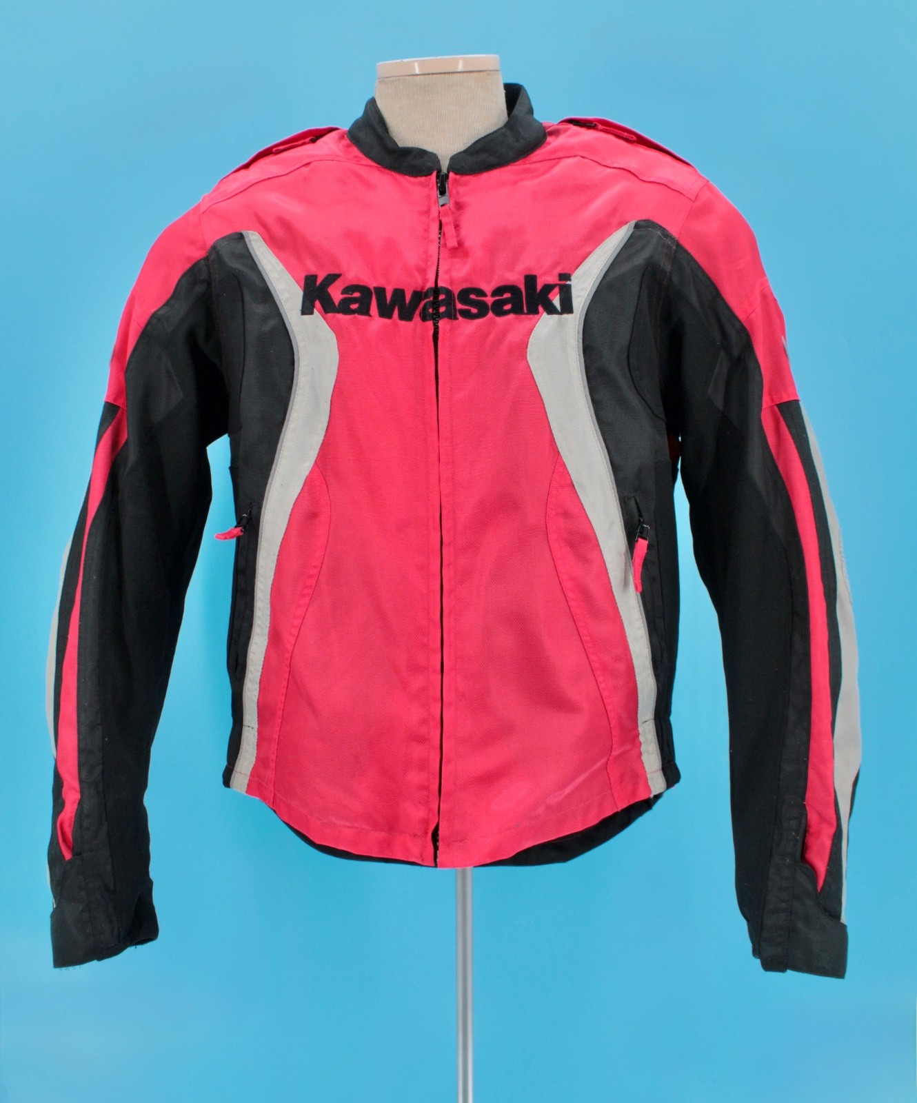 Men’s Red & Black Kawasaki Motorcycle Riding Racing Jacket Sz L Y2K