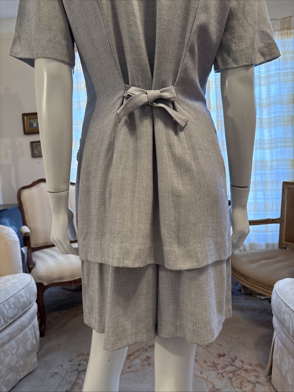 VTG John Roberts BLACK/WHITE Tweed embroidered Dressy Shorts Culottes Jumpsuit M