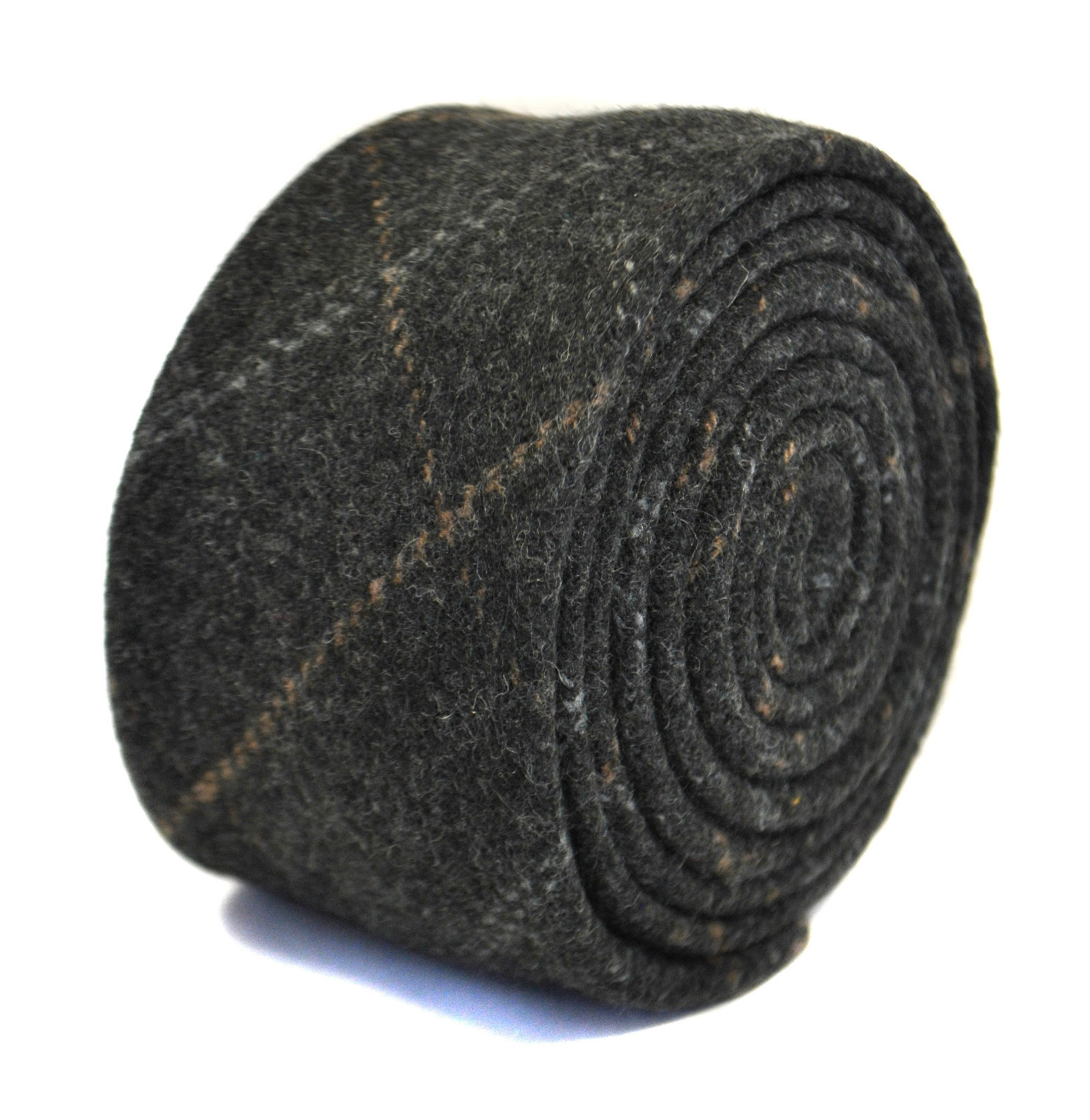 Frederick Thomas Designer Tweed Wool Mens Tie – Dark Charcoal Grey – Check Plaid