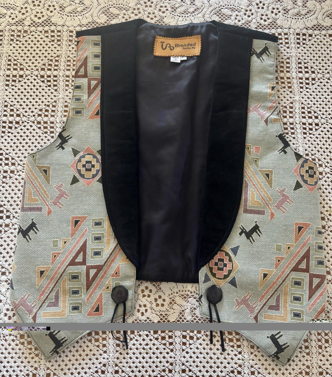 VTG Branded Santa Fe Southwestern Tapestry Vest Made in USA XL Horse Geometric