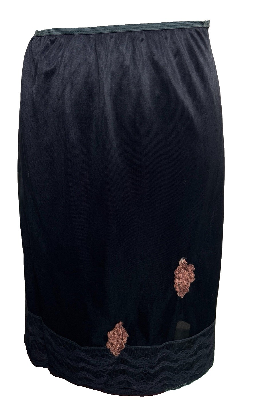 Vintage Half Slip Skirt Silky Nylon Lace Hem Womens Small Black Sexy