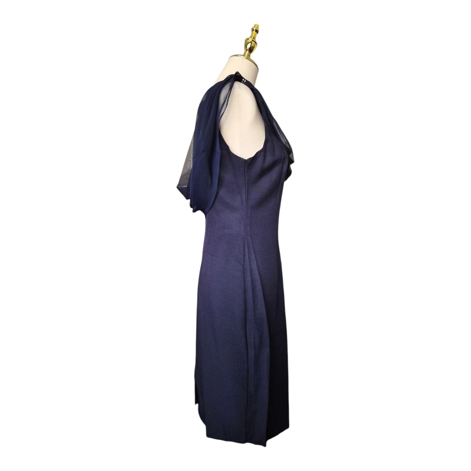 Laura Winston Navy Beaded Chiffon Dress Union Made USA NWT Rare Size 8