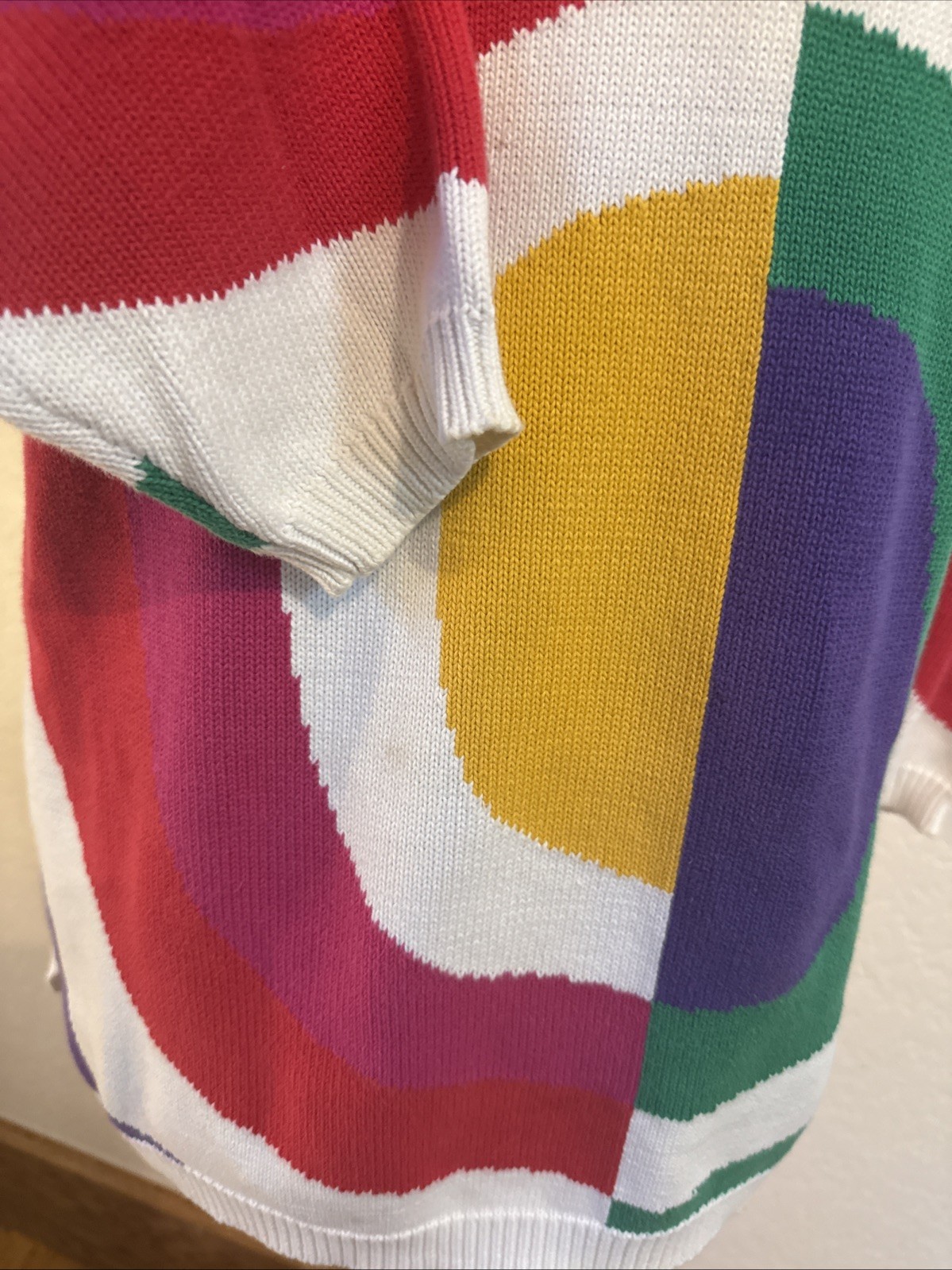 Vintage 1980s Art Sweater Oversized M/L Abstract Geometric Intarsia Knit NWOT