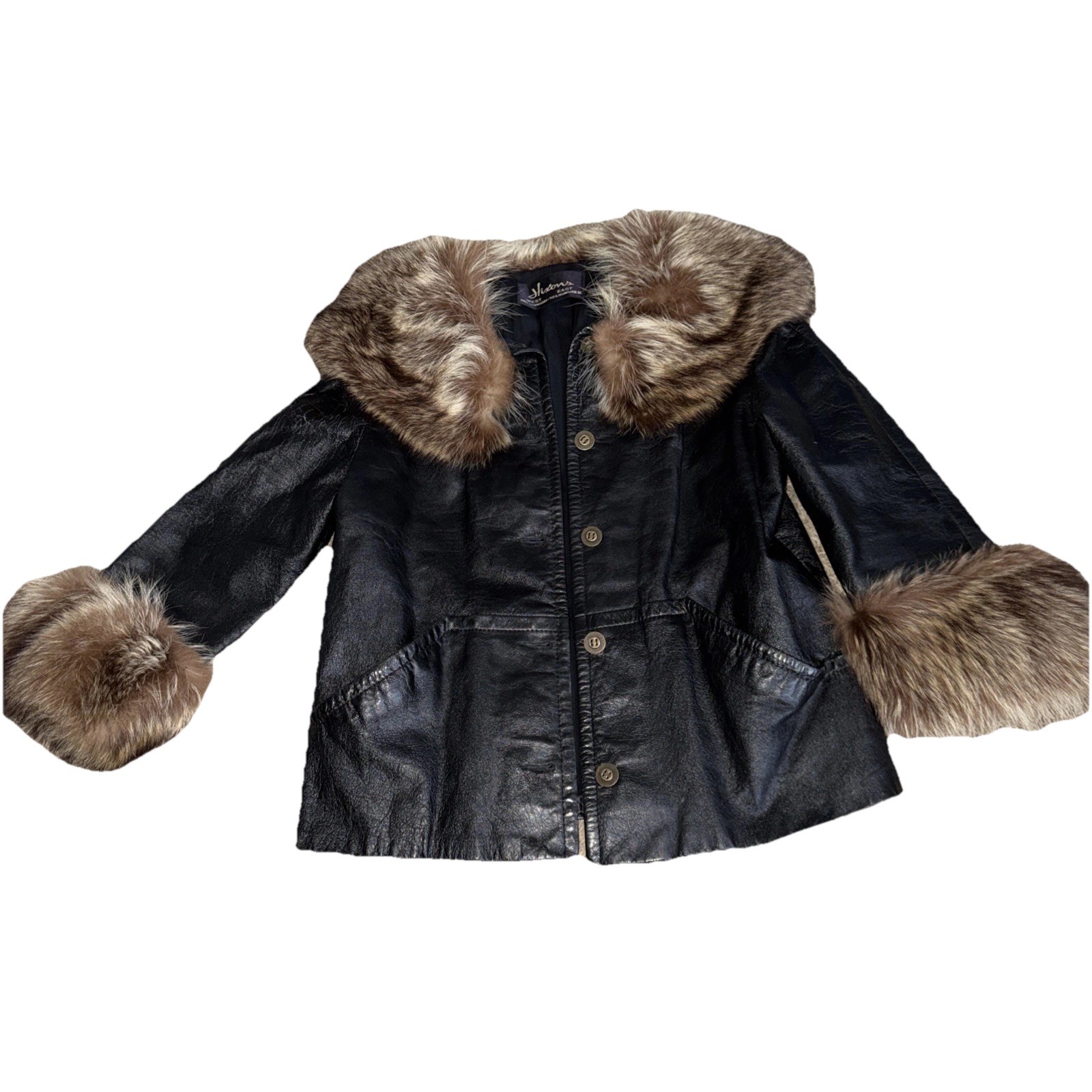 Vtg 50’s SILLS & Co~A Bonnie Cashin Design Short Black Leather Raccoon Fur Coat