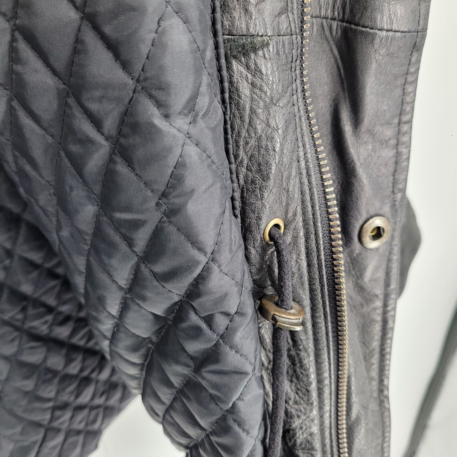 Vintage 80’s John Ashford Leather Coat L Anorak Jacket Collared Drawstring Black