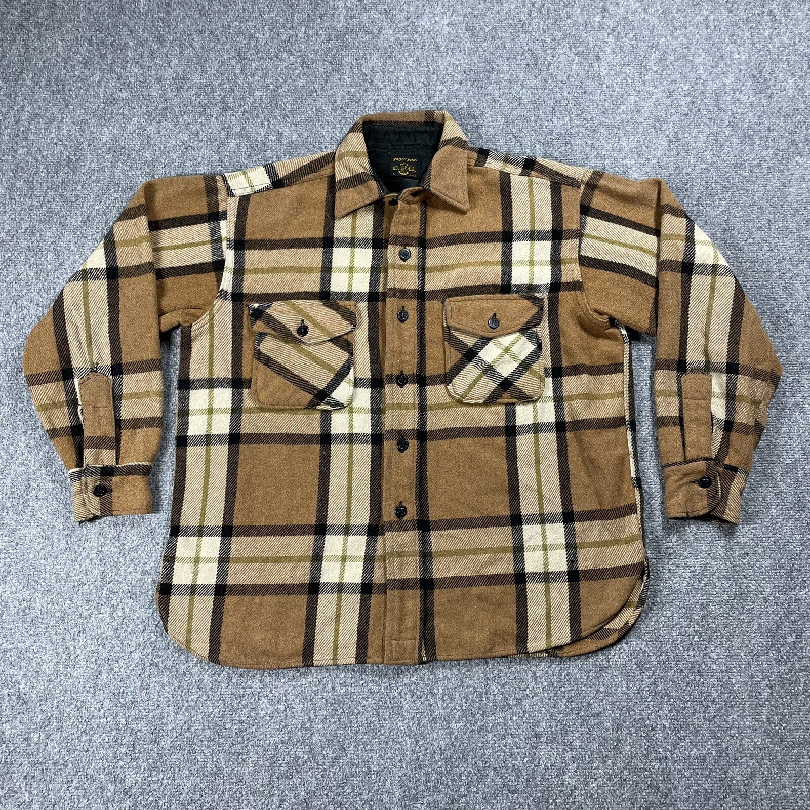 VINTAGE 60s CPO Sport King Shirt Jacket Wool Plaid Navy Anchor Buttons Large RRL