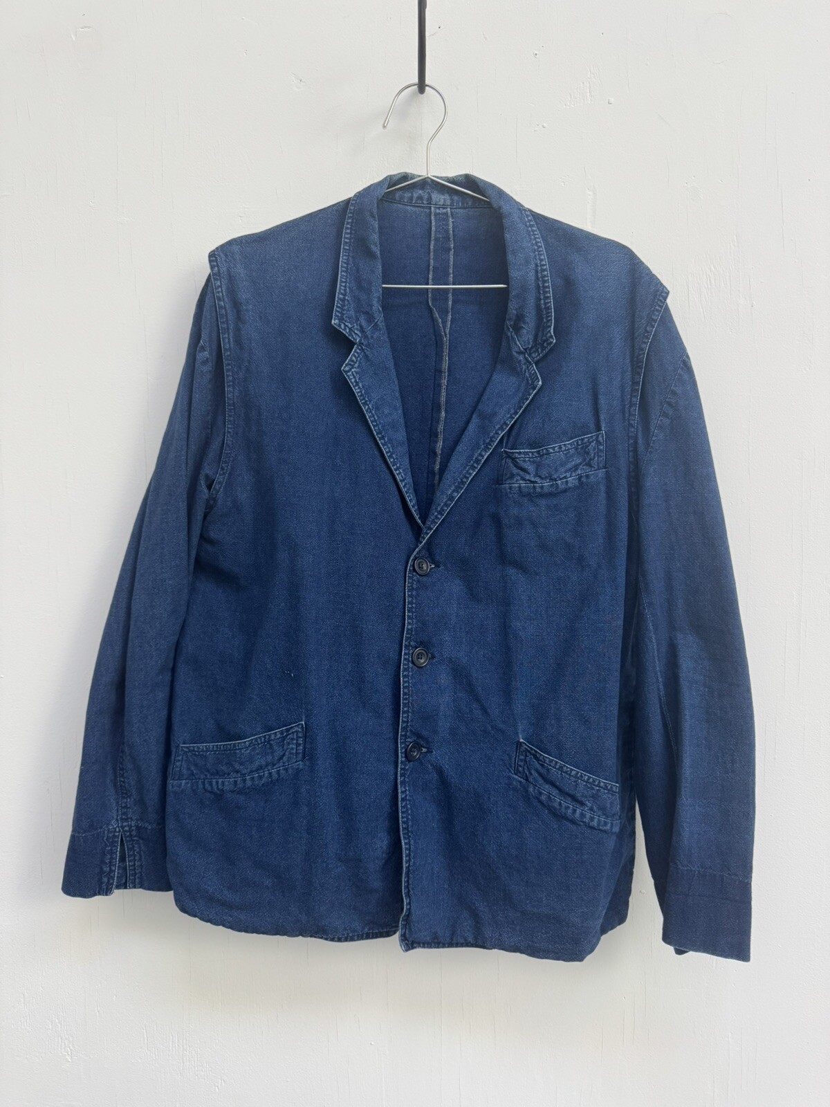 Vintage Adolphe Lafont French Work Chore Workwear Blue Denim Jacket Sz 54 L/XL