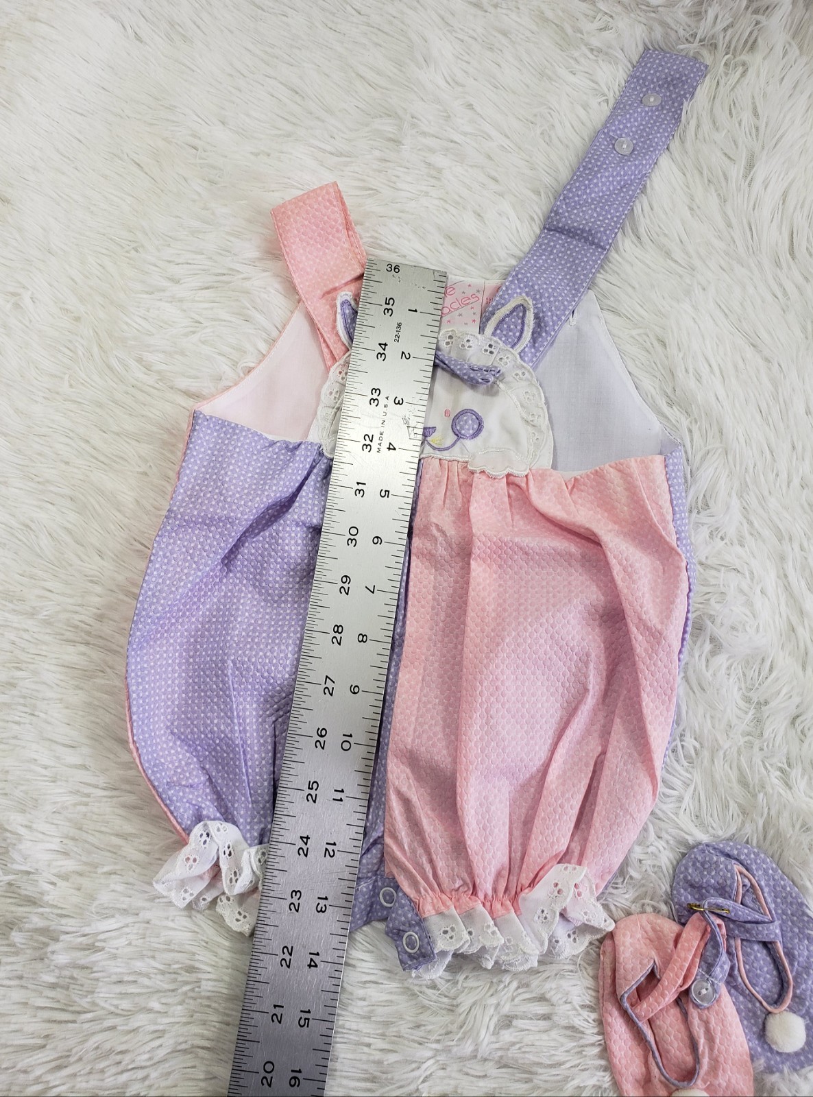 Vintage Girls Jumper Easter Bunny Romper Baby Infant 6-9 Months ’93 Pink Booties