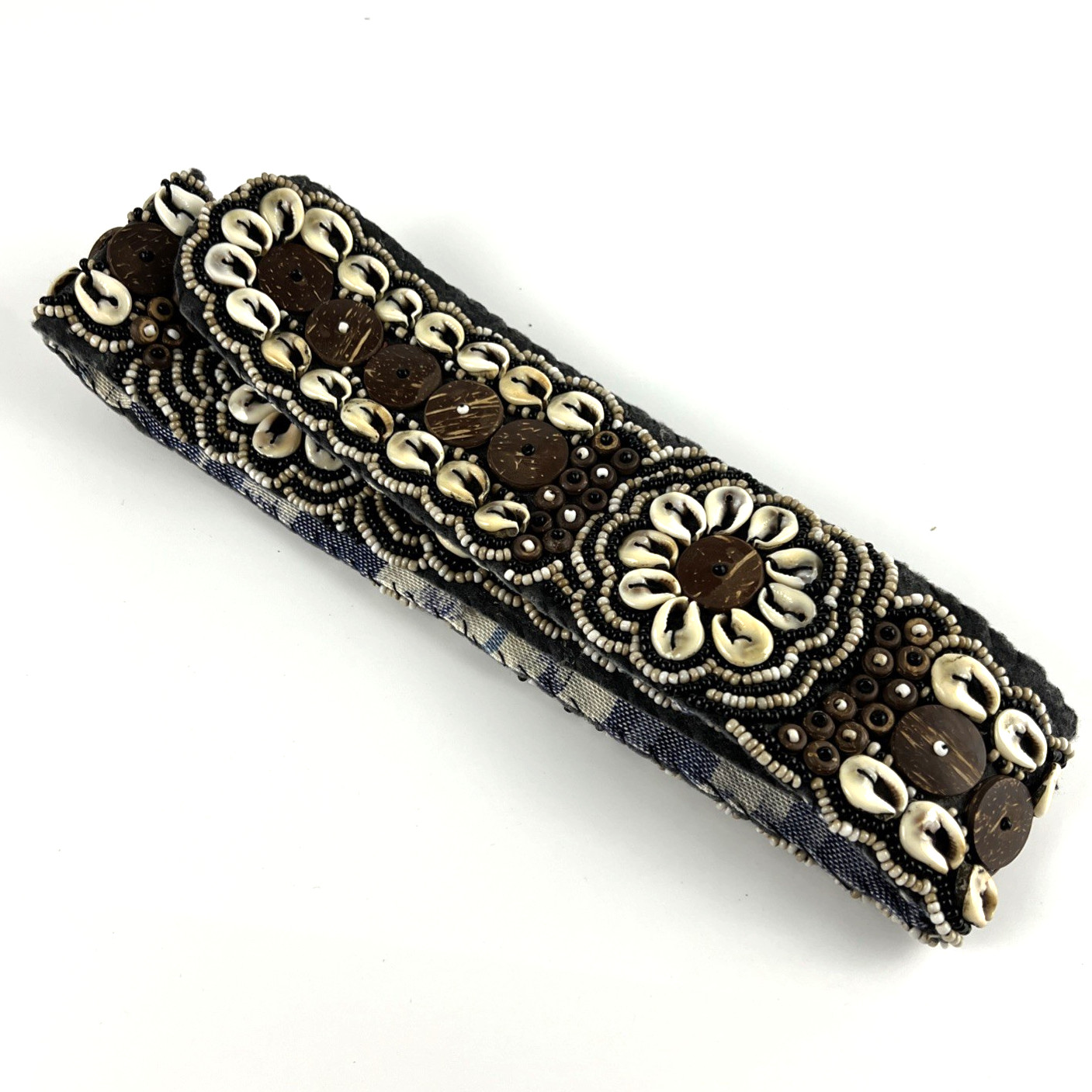 Handmade Cowrie Sea Shell Bead Coconut Fabric Belt Band Boho Hippie Gypsy 32 x2″