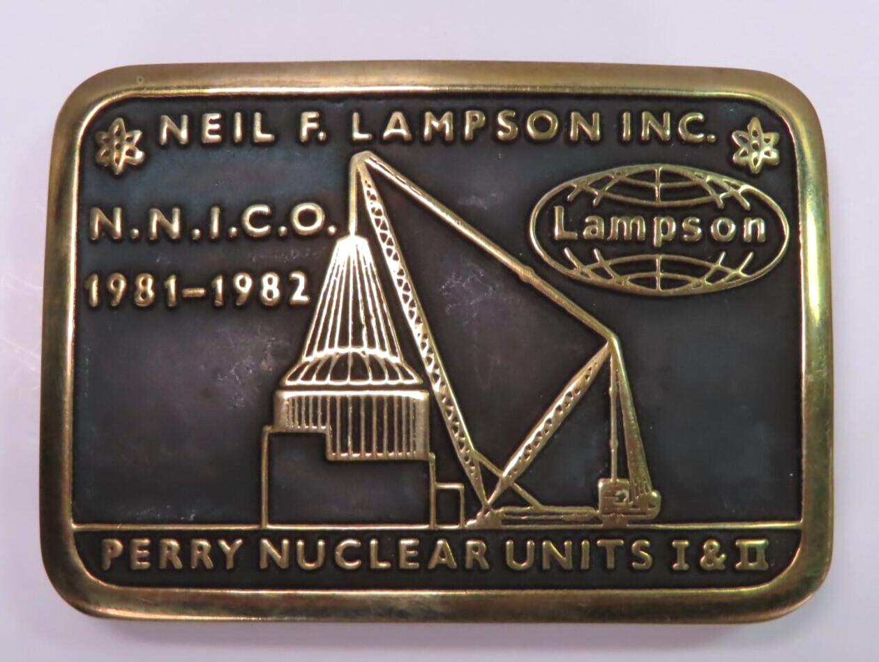 Vintage Perry Nuclear Plant Neil Lampson Belt Buckle Anacortes Brass Works USA