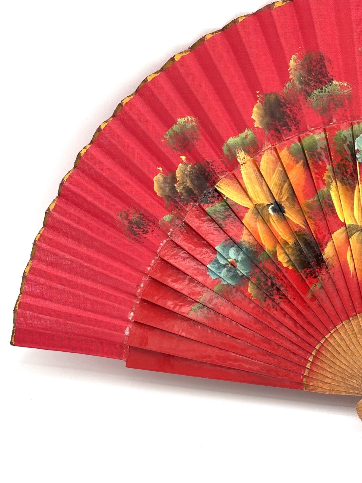 Vintage Hand Painted Spanish Fan with Lacquered Wood Frame