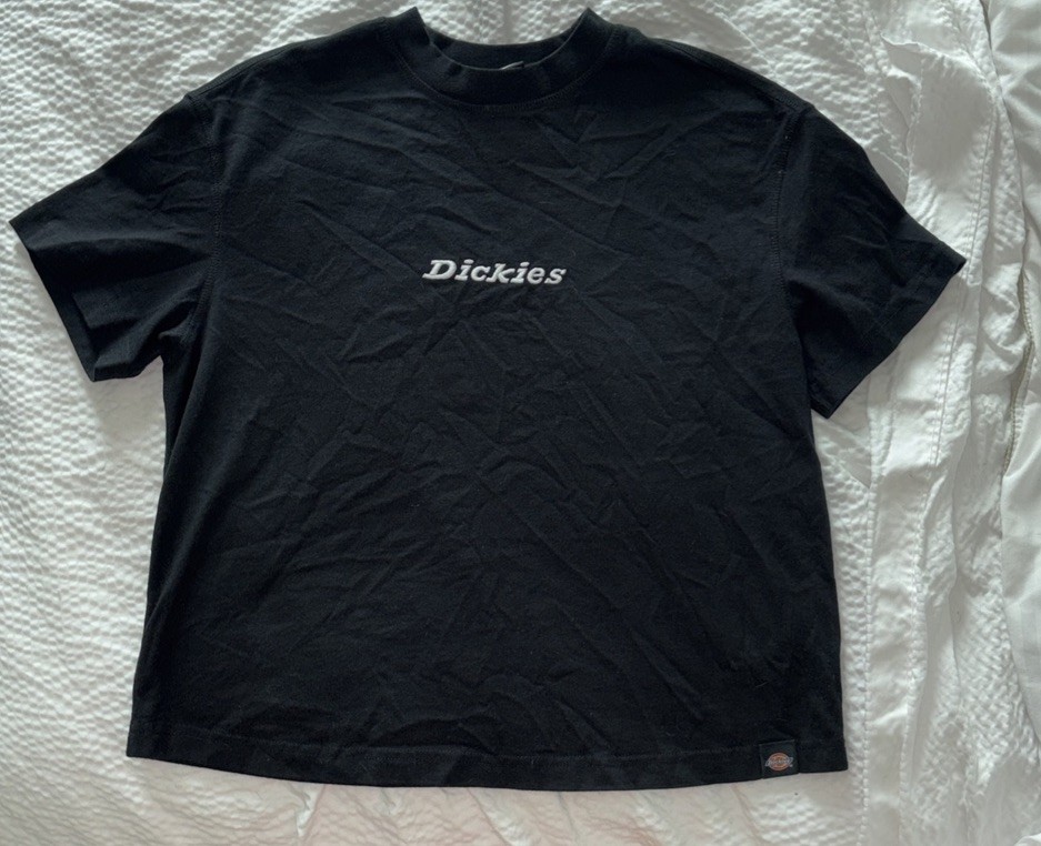 Dickies Womens Black Short Sleeve Embroidered Logo Boxy T-Shirt Size Medium