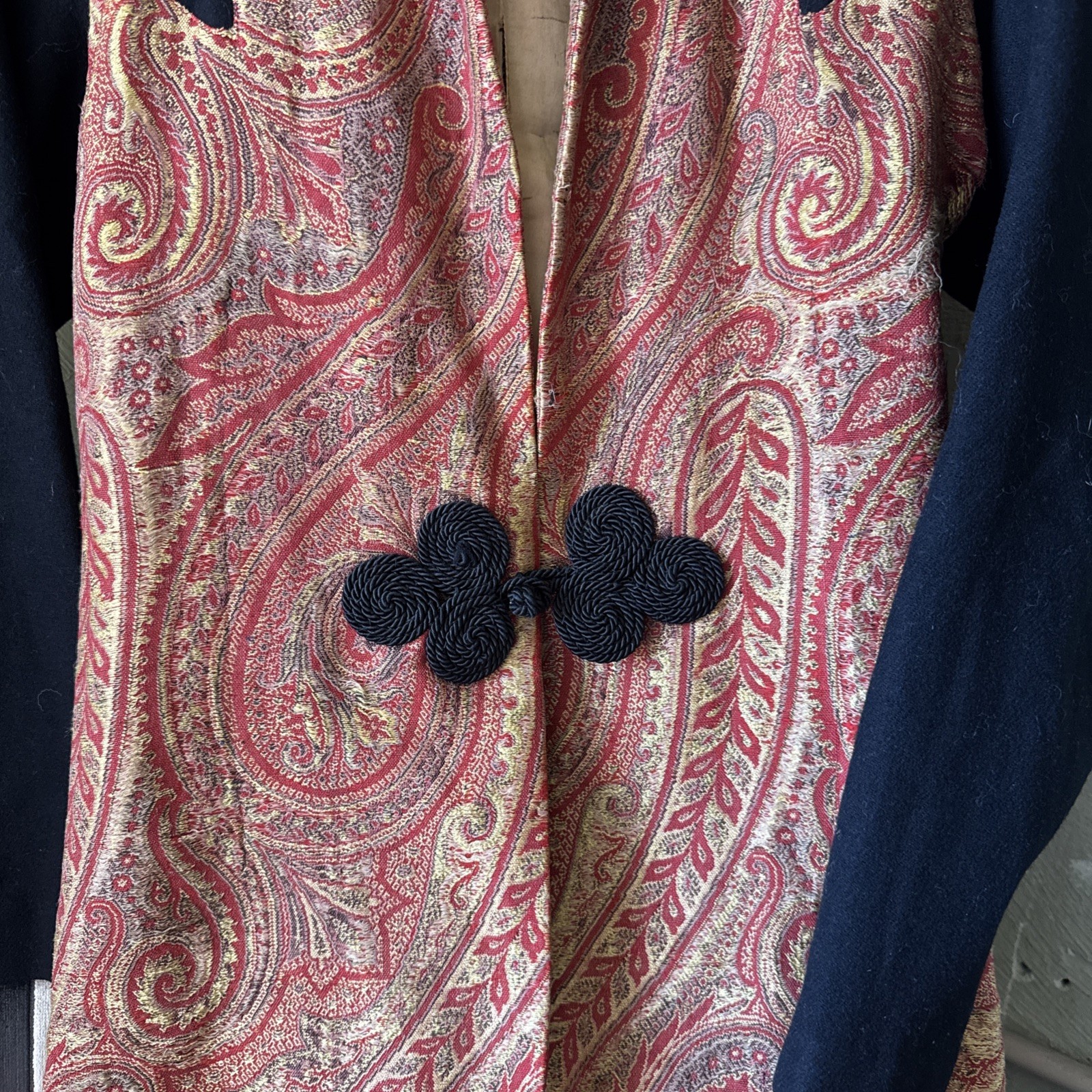 Antique Edwardian Paisley Wool Coat Soutache Closures Bonwit & Teller Vintage