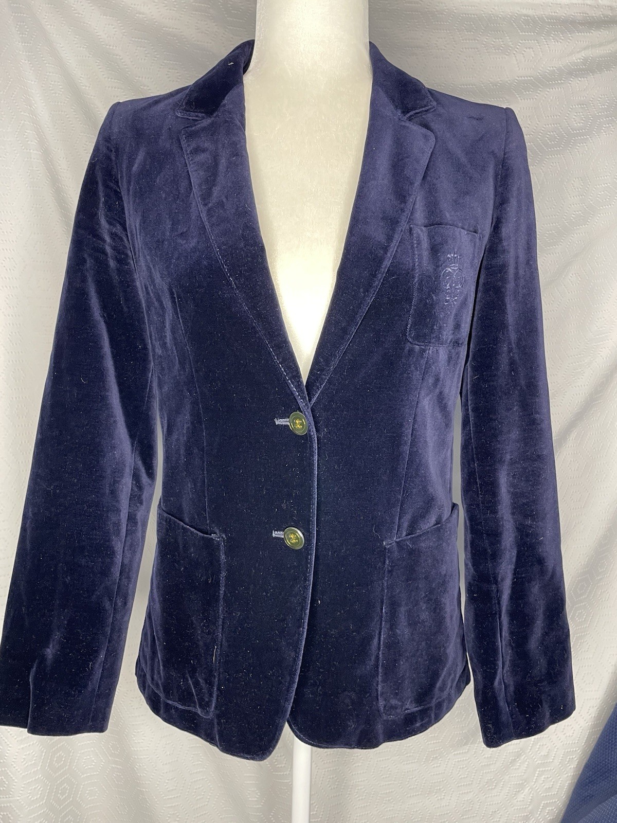 Vtg 70s Navy Velvet Niedieck “Brillant Samt” Blazer Germán 38 US Small Crest