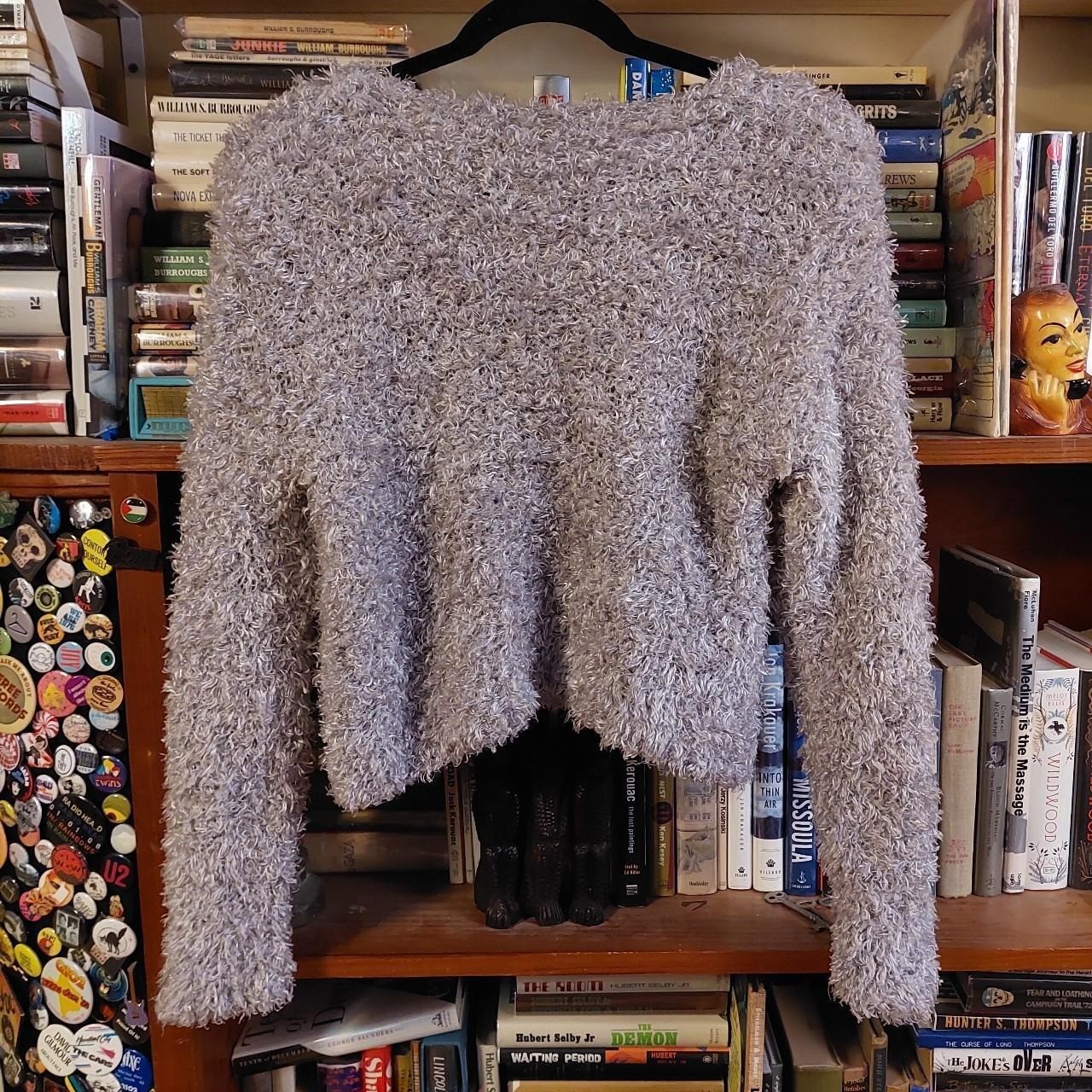 Vintage grey fluffy long crop sweater, it is a very loose weave, pictured.