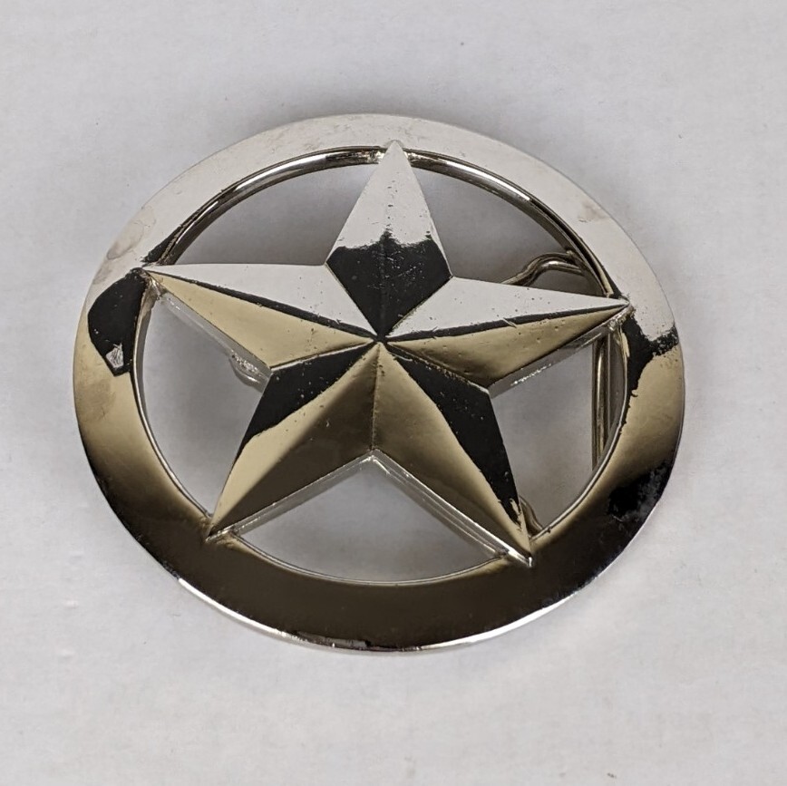 Vintage Silver Star Belt Buckle Made In USA 3.5in