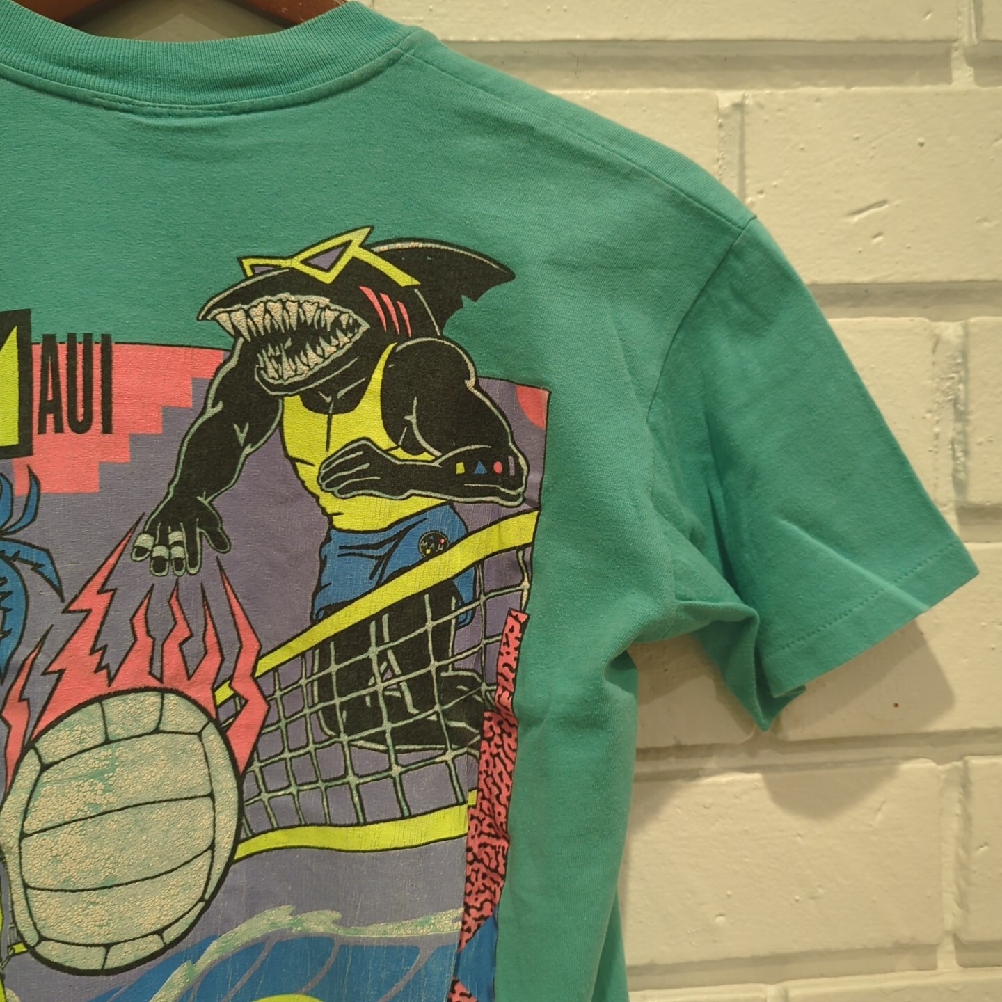 Vintage 90s Maui & Sons Single Stitch Medium Teal T-shirt Sharkman Volleyball