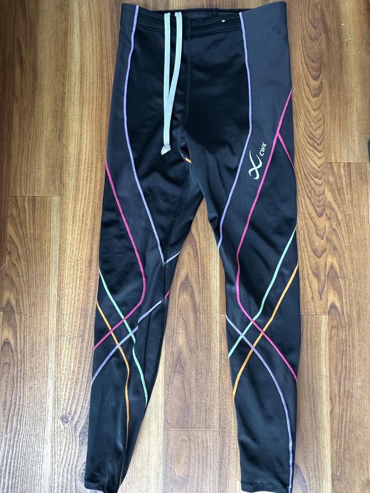 CW-X Leggings Womens Medium Black Compression Support Running Striped Leggings